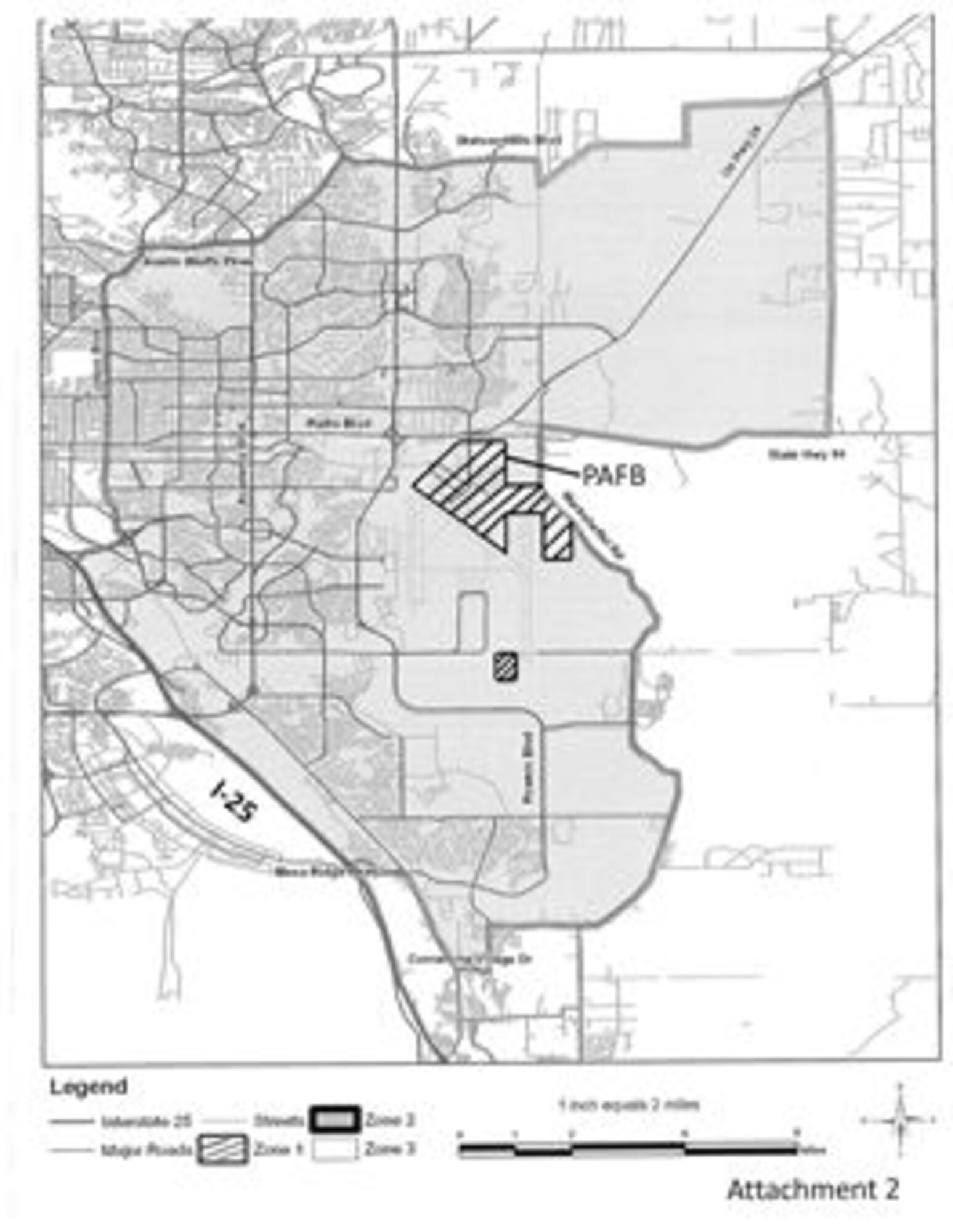 The Peterson Air Force Base Inclement Weather Zoning map. (U.S. Air Force graphic)