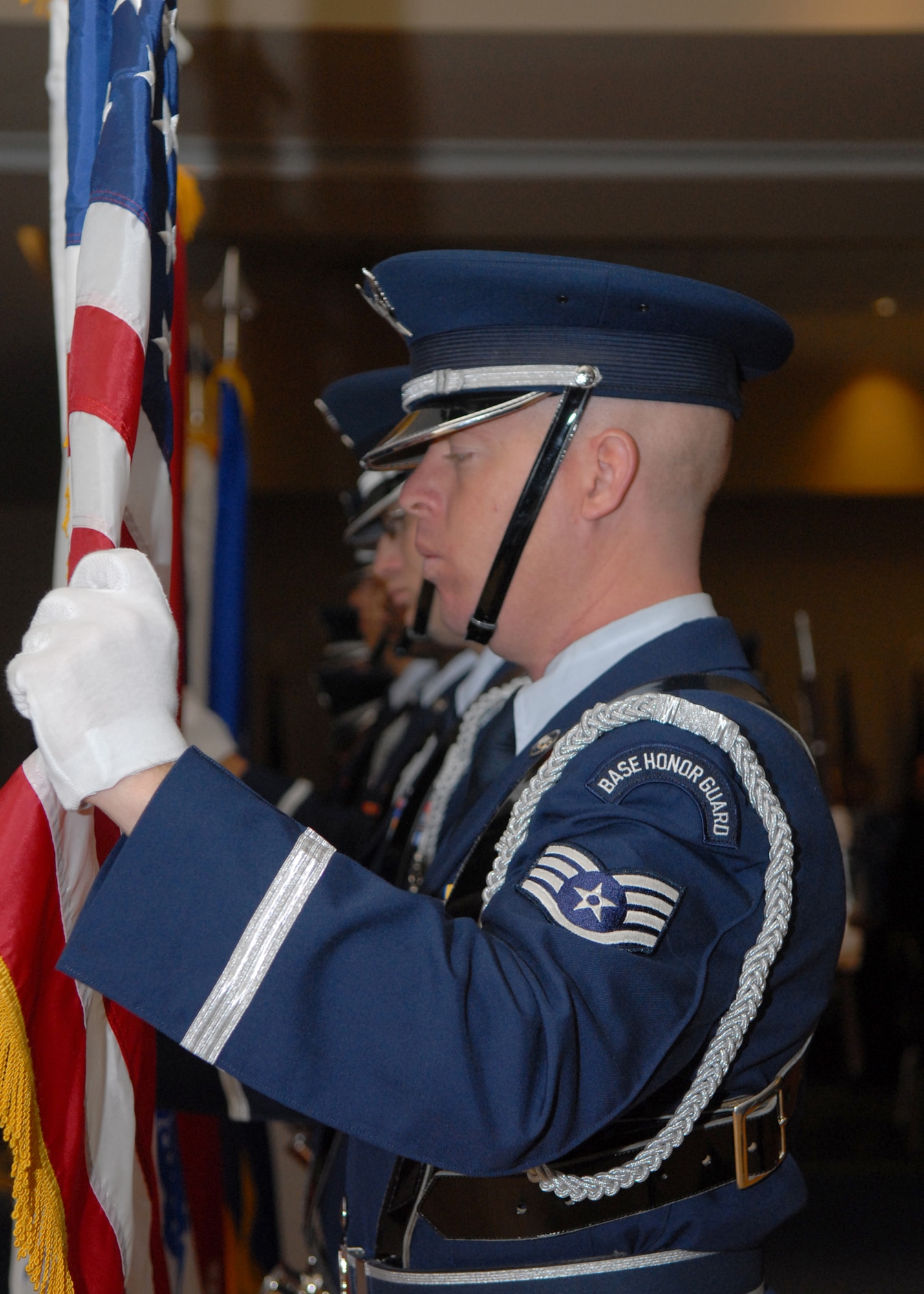 VANDENBERG AIR FORCE BASE, Calif. --Members of team Vandenberg’s Honor Guard post the colors during the Retired Member Appreciation Day Saturday, Nov.14, 2009 at the Pacific Coast Club here. The event is held to recognize the contributions of retired military members, including those who served on active, guard and reserve duty. (U.S. Air Force photo/Airman 1st Class Kerelin Molina)