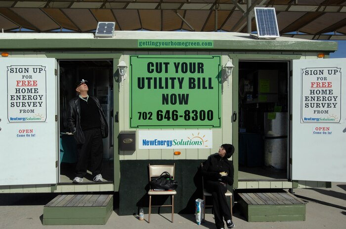 NELLIS AIR FORCE BASE, Nev. -- (L-R) Harvey Sackett, a New Energy Products Inc. employee, and Gloria Wells, an open house spectator, watch aircraft perform during the 2009 Aviation Nation Nellis Open House Nov. 15. The Nellis Open House is an opportunity for the Las Vegas community to view aerial demonstrations and static displays of various aircraft from the military. The open house also acts as the final air show of the year for the U.S. Air Force Aerial Demonstration Squadron Thunderbirds.
(U.S. Air Force photo by Master Sgt. Kevin J. Gruenwald)
