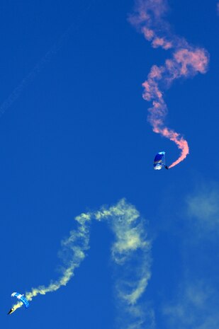 NELLIS AIR FORCE BASE, Nev.--  The U.S. Air Force Academy Parachute Team "Wings of Blue" combined cadet and instructor demonstration team perform during the Aviation Nation Nellis Open House Nov. 15. The open house is an opportunity for the Las Vegas community to view aerial demonstrations and static displays of various aircraft from the military. The open house also acts as the final air show of the year for the U.S. Air Force Air Demonstration Squadron Thunderbirds. 
(U.S. Air Force photo by Tech. Sgt. Michael R. Holzworth)