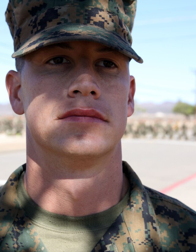 Recruit James R. Mount, Platoon 2121, Company F, stands proudly Dec. 1 on Edson Range, Marine Corps Base Camp Pendleton. Mount was a deputy sheriff for Yolo County, Woodland, Calif., before joining the Corps. After graduating at the Marine Corps Recruit Depot San Diego, Mount will attend Marine Combat Training and learn his military occupational specialty of combat engineering at Marine Corps Engineer School, Camp Lejeune, N.C.