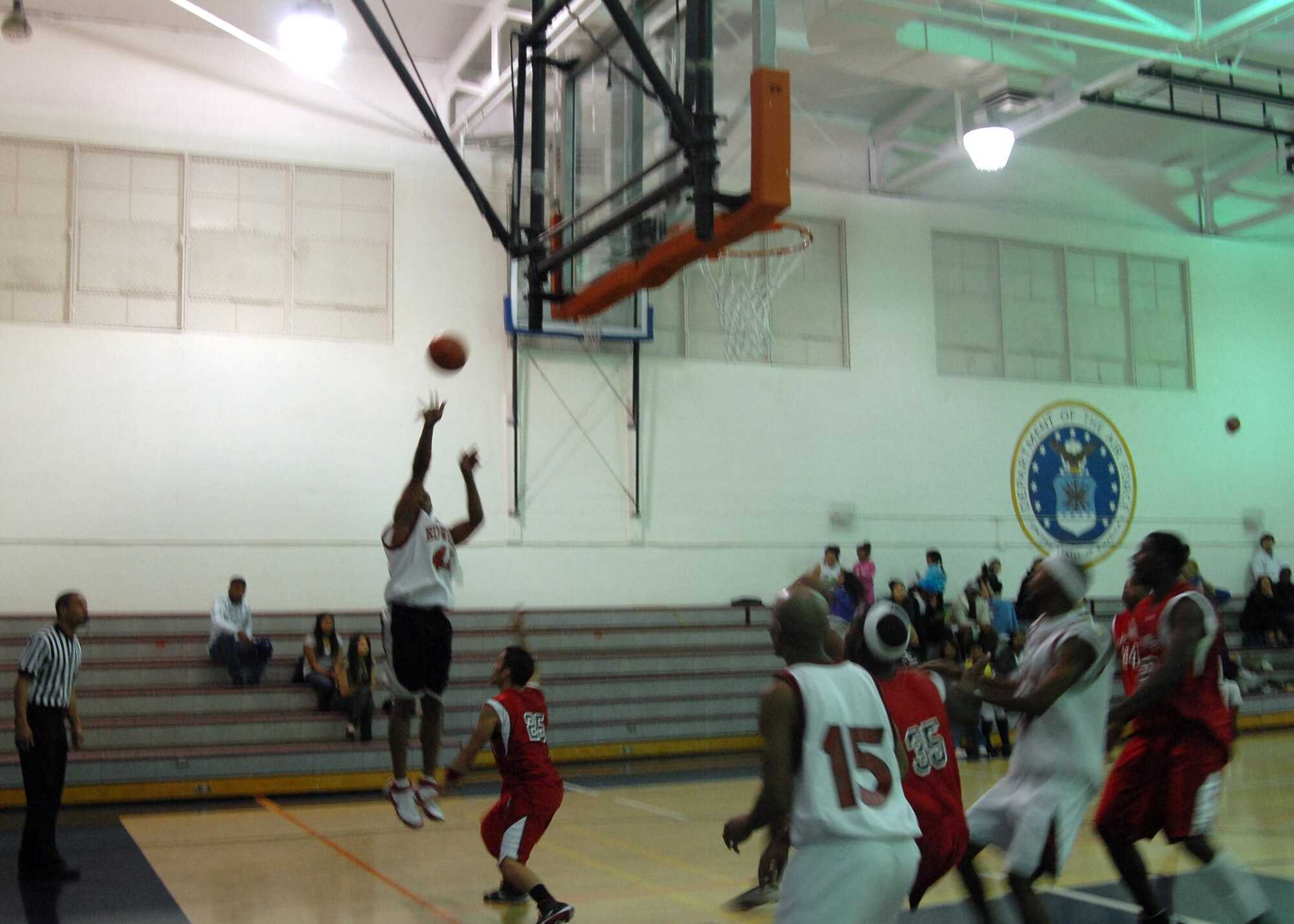 Darius Hammons, Edwards power foward, takes a shot during a game at the Rosburg Fitness Center against Los Angeles Nov. 14. Edwards won the game 99-73. (Air Force photo/Airman 1st Class William O'Brien)