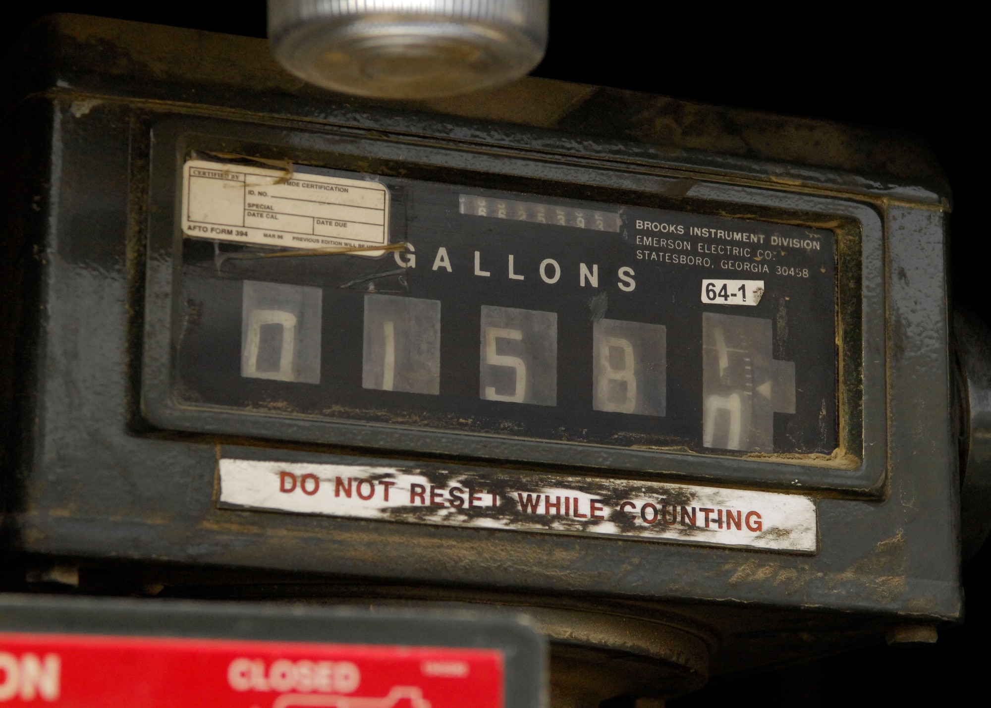 BAGRAM AIRFIELD, Afghanistan -- A fuel meter displays the amount of fuel being pumped into a waiting C-17 Globemaster III, Nov. 17, 2009. The Air Force annually uses about 2.5 billion gallons of Jet Propellant 8, a kerosene based fuel.  (U.S. Air Force photo/Senior Airman Susan Tracy)