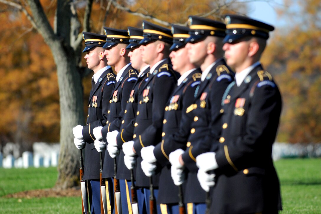 Members of the U.S. Army Ceremonial Honor Guard prepare for a 21-gun salute in
Arlington National Cemetery, Nov. 17, 2009, during an interment ceremony for members of the World War II B-25 crew that was lost Dec. 5, 1942, near Papua, New Guinea.