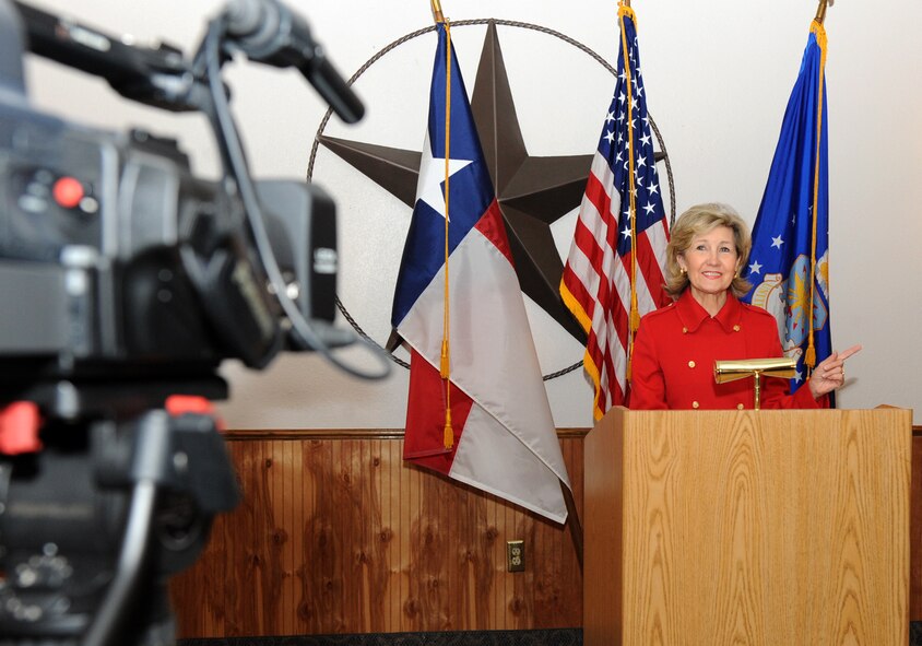 DYESS AIR FORCE BASE, Texas -- Senator Kay Bailey Hutchison speaks during a press conference announcing the groundbreaking of the C-130J Multipurpose Maintenance Hangar and Armed Forces Reserve Center here, Nov. 16. The aircraft hangar will be 57,000 square-feet and the AFRC will be 98,428 square-feet, both projects are scheduled for completion in the spring of 2011. (U.S Air Force photo/Senior Airman Jenifer H. Calhoun)