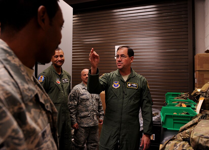 MOODY AIR FORCE BASE, Ga. -- Lt. Gen. Marc Rogers, Secretary Inspector General of the Air Force, Office of the Secretary of the Air Force, tours the 41st Rescue Squadron during his visit here Nov. 17. General Rogers toured Moody to get a hands-on look at the base and its procedures while providing Airmen with words of encouragement and advice. (U.S. Air Force photo by Airman 1st Class Joshua Green)