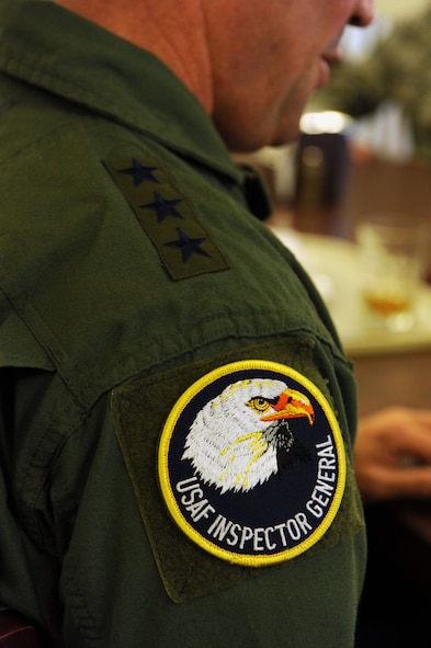 MOODY AIR FORCE BASE, Ga. -- Lt. Gen. Marc Rogers, Inspector General of the Air Force, Office of the Secretary of the Air Force, talks with students from the Jason D. Cunningham Airman Leadership School during a base visit here Nov. 17. During his time at Moody, General Rogers toured various facilities and organizations and spoke with Airmen about the base and its procedures while providing them advice and encouraging words. (U.S. Air Force photo by Airman 1st Class Joshua Green)