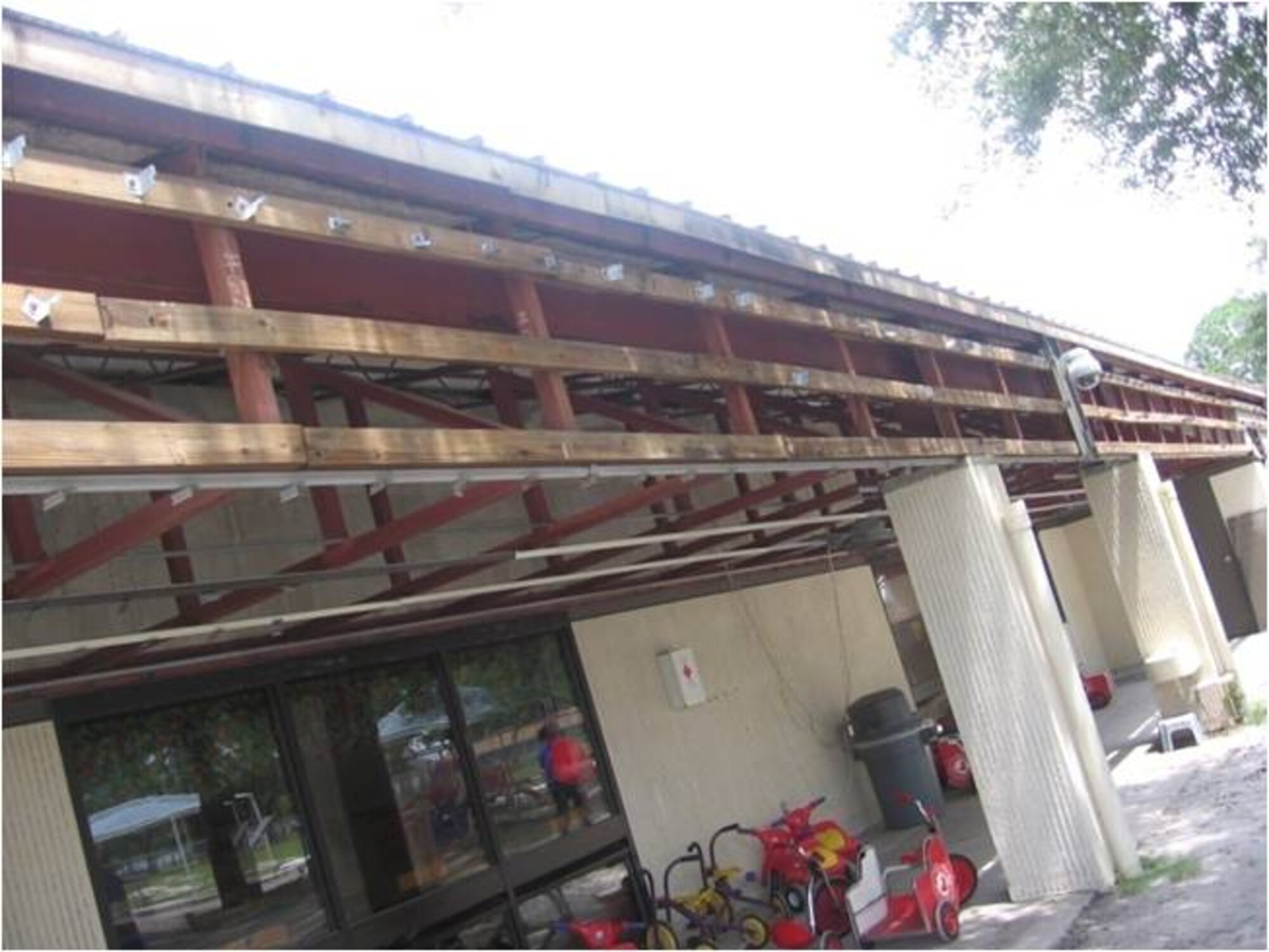 BEFORE: Tyndall spent $562,000 of the Recovery and Reinvestment Act money repairing a leaky roof at the Child Development Center. Tyndall received $23.3 million in 2009 as part of the Recovery and Reinvestment Act, a stimulus package signed by President Barack Obama on Feb 17 to jumpstart the American economy.  (U.S. Air Force courtesy photo) 