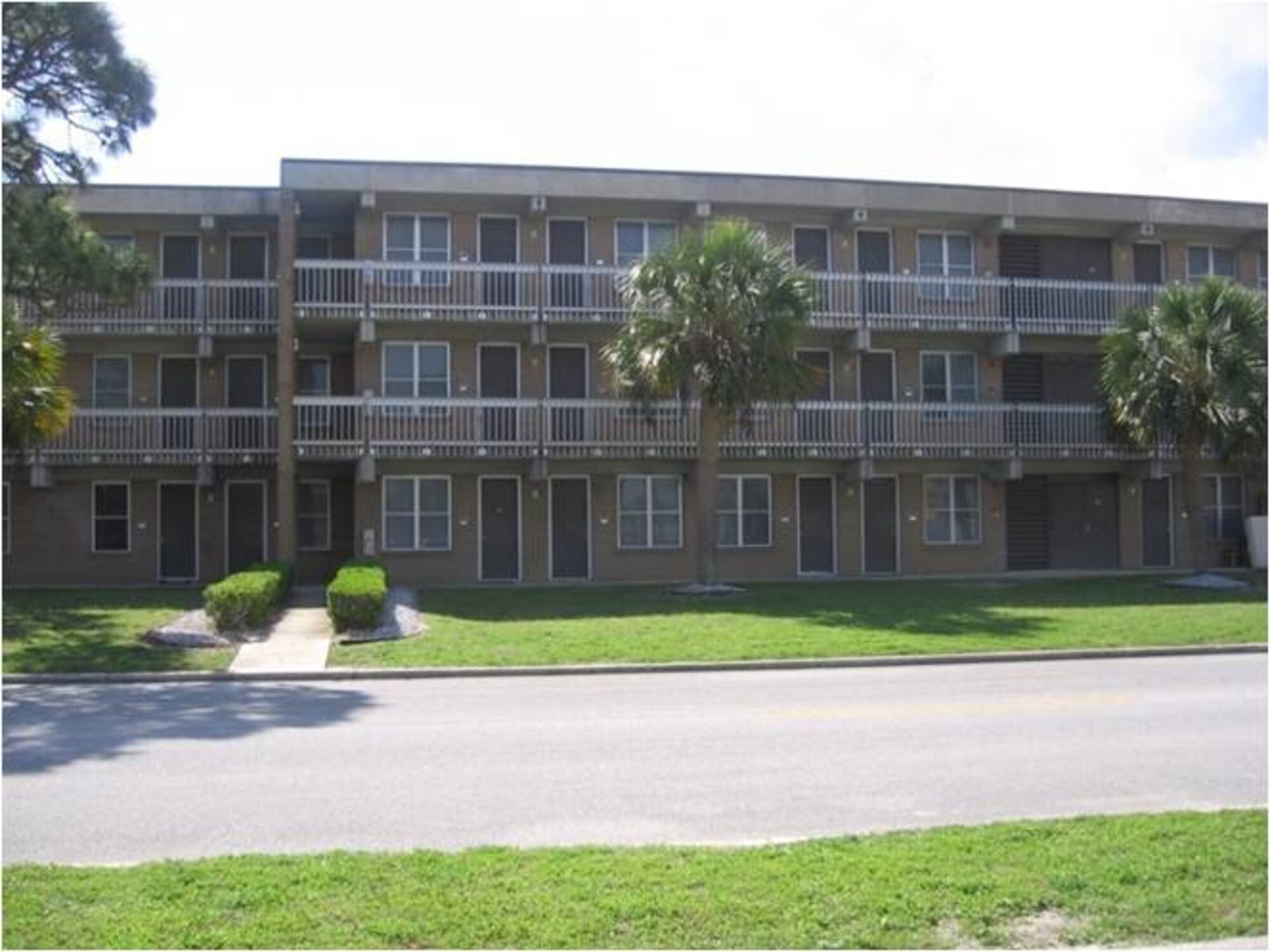 BEFORE: Approximately 700 base dormitory doors were repainted and repaired at a cost of $123,300. The money was part of the $23.3 million Tyndall received in 2009 as part of the Recovery and Reinvestment Act, a stimulus package signed by President Barack Obama on Feb 17 to jumpstart the American economy.  (U.S. Air Force courtesy photo) 