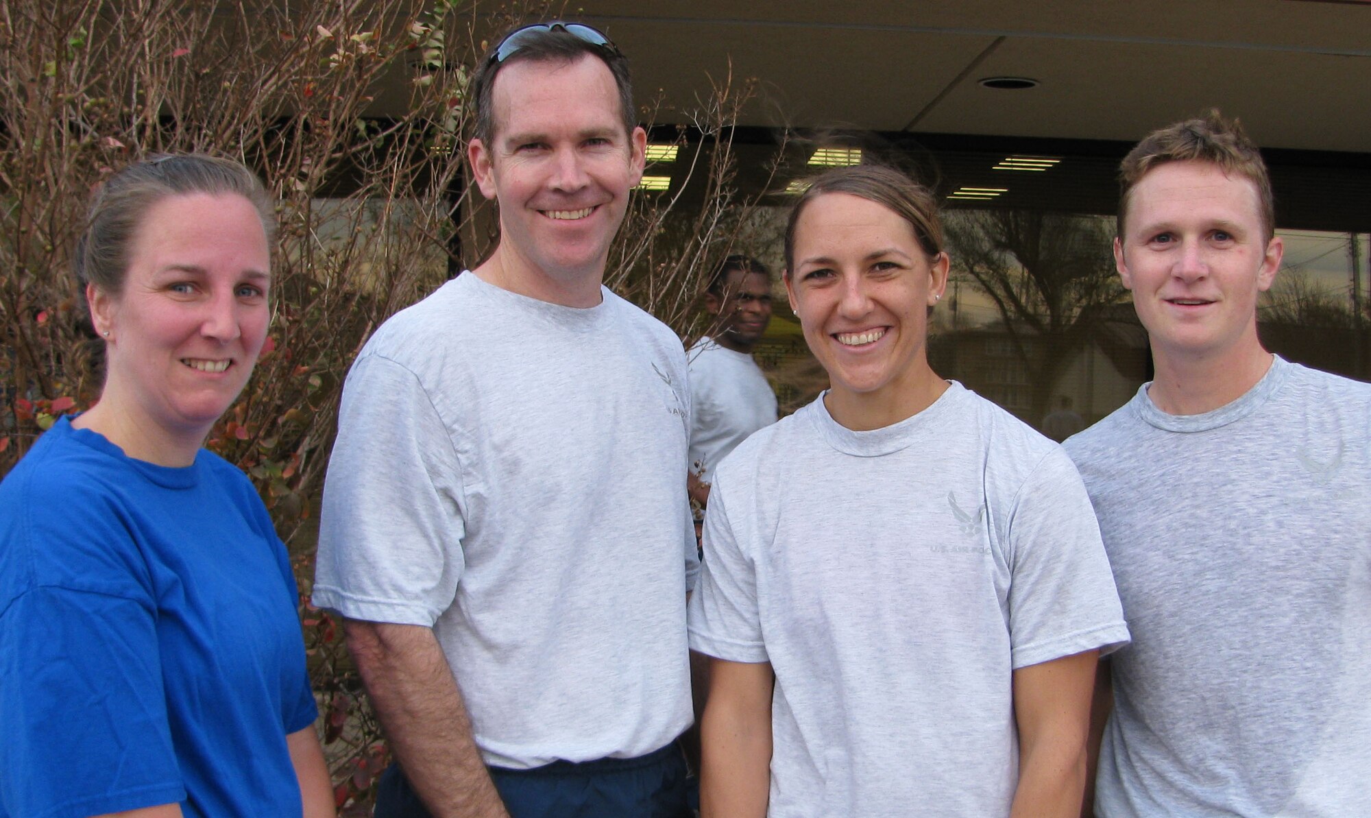 The winners from each division of the Commander’s 5K, left to right, are Master Sgt. Melissa Lewis, Lance Holmes, 2nd Lt. Lauren Bogle and 1st Lt. Matt Hellier. Runners competed Nov. 12, 2009 at the Vance AFB fitness center for the Commander’s Trophy. This year, there were 152 participants who were divided into four divisions: Men 34 and under, men 35 and above, women 34 and under, and women 35 and above. (U.S. Air Force photo/ Jillian Moore)