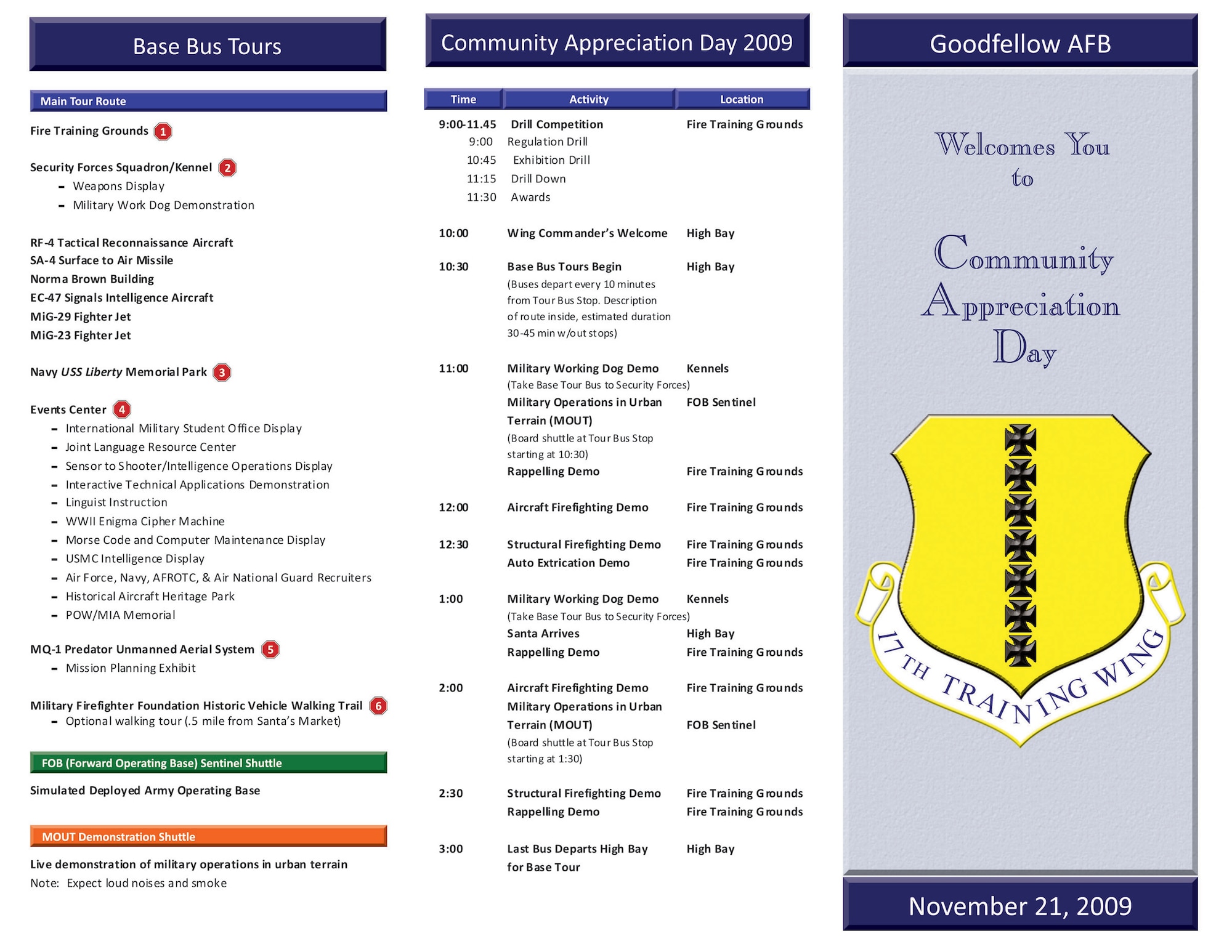 Goodfellow Community Appreciation Day map of tours and events, Nov. 21. (U.S. Air Force illustration by Gwen Davis)