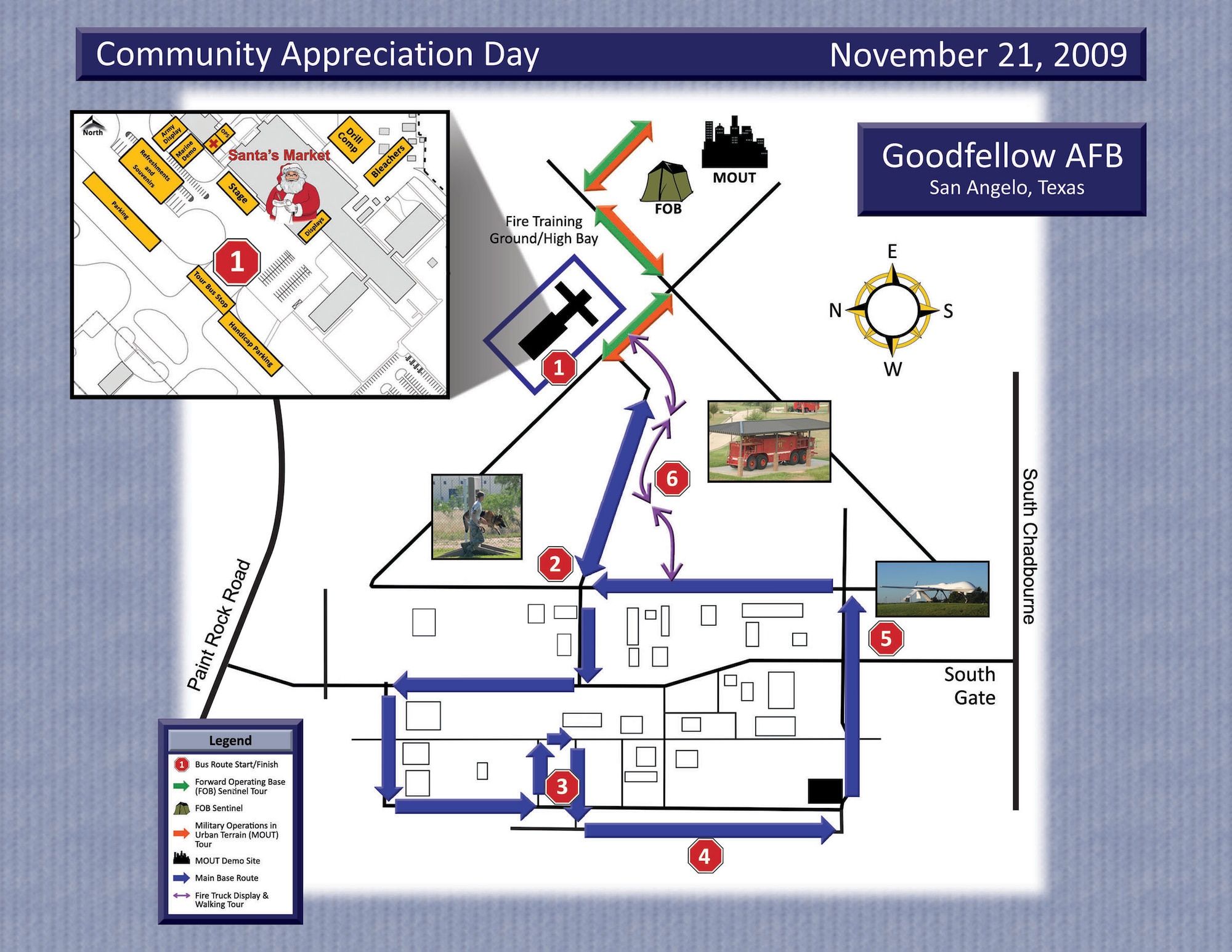 Goodfellow Community Appreciation Day map of tours and events, Nov. 21. (U.S. Air Force illustration by Gwen Davis)