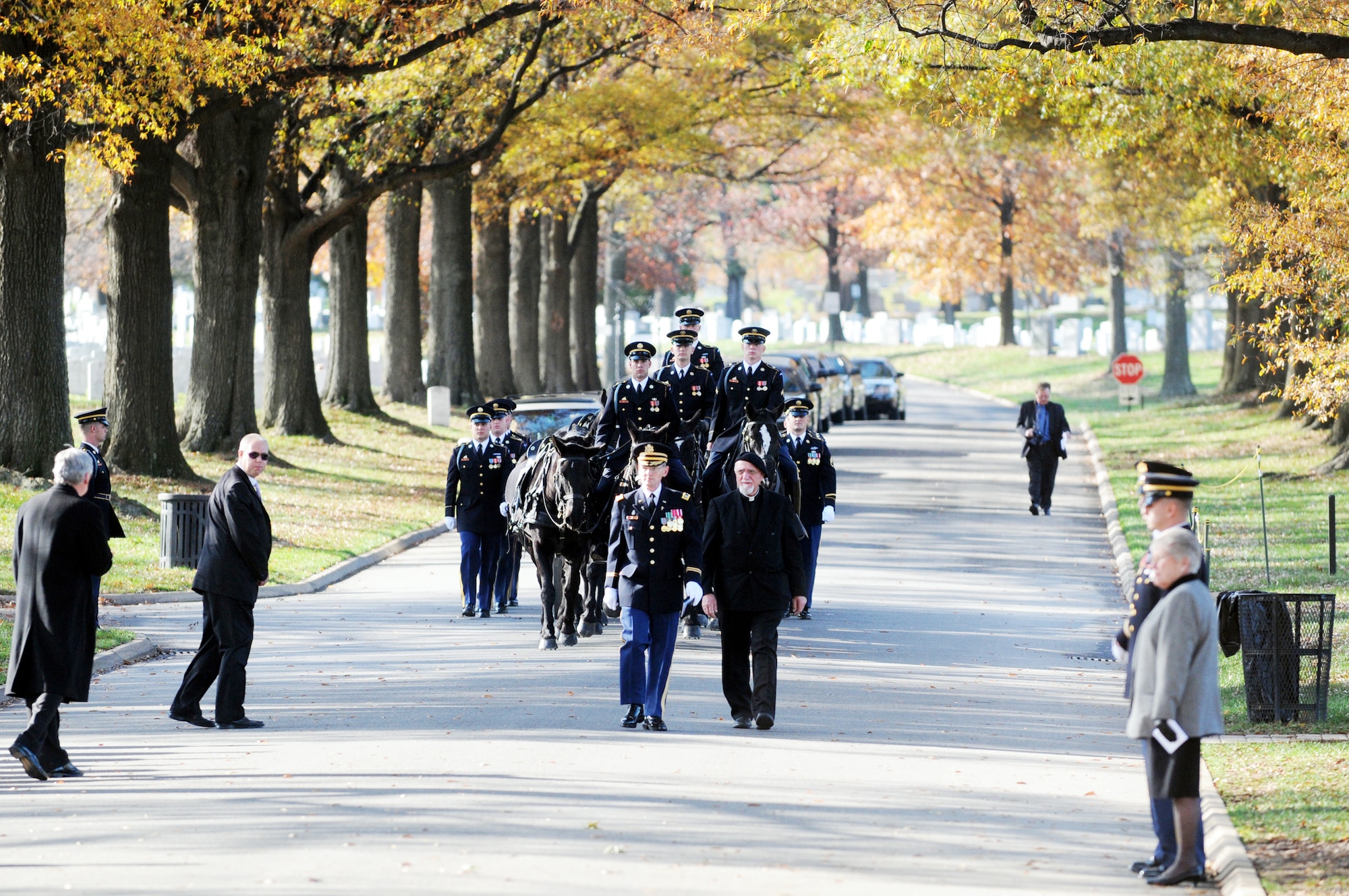 Members of the Army Ceremonial Honor Guard carry the casket of one of the members of the World War II B-25 crew that was lost Dec. 5, 1942, near Papua, New Guinea, during an interment ceremony at Arlington National Cemetery in Virginia. (Defense Department photo/Navy Petty Officer William Selby)