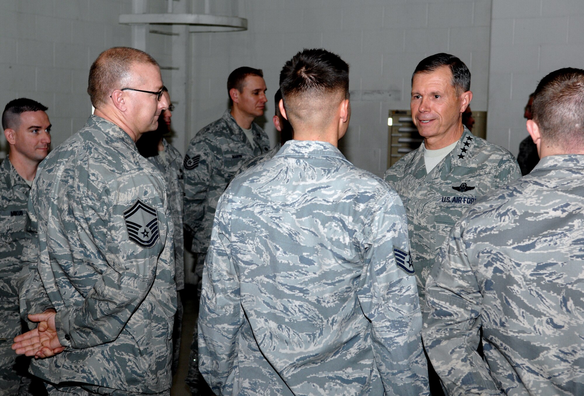 MINOT AIR FORCE BASE, N.D. -- Gen. William M. Fraser III, Air Combat Command commander, meets with the troops who train on the B-52H Stratofortress here Nov. 16. General Fraser visited Minot AFB to thank everybody for what they’re doing and to reemphasize the criticality of the mission at Minot. (U.S. Air Force photo by Senior Airman Michael Veloz)