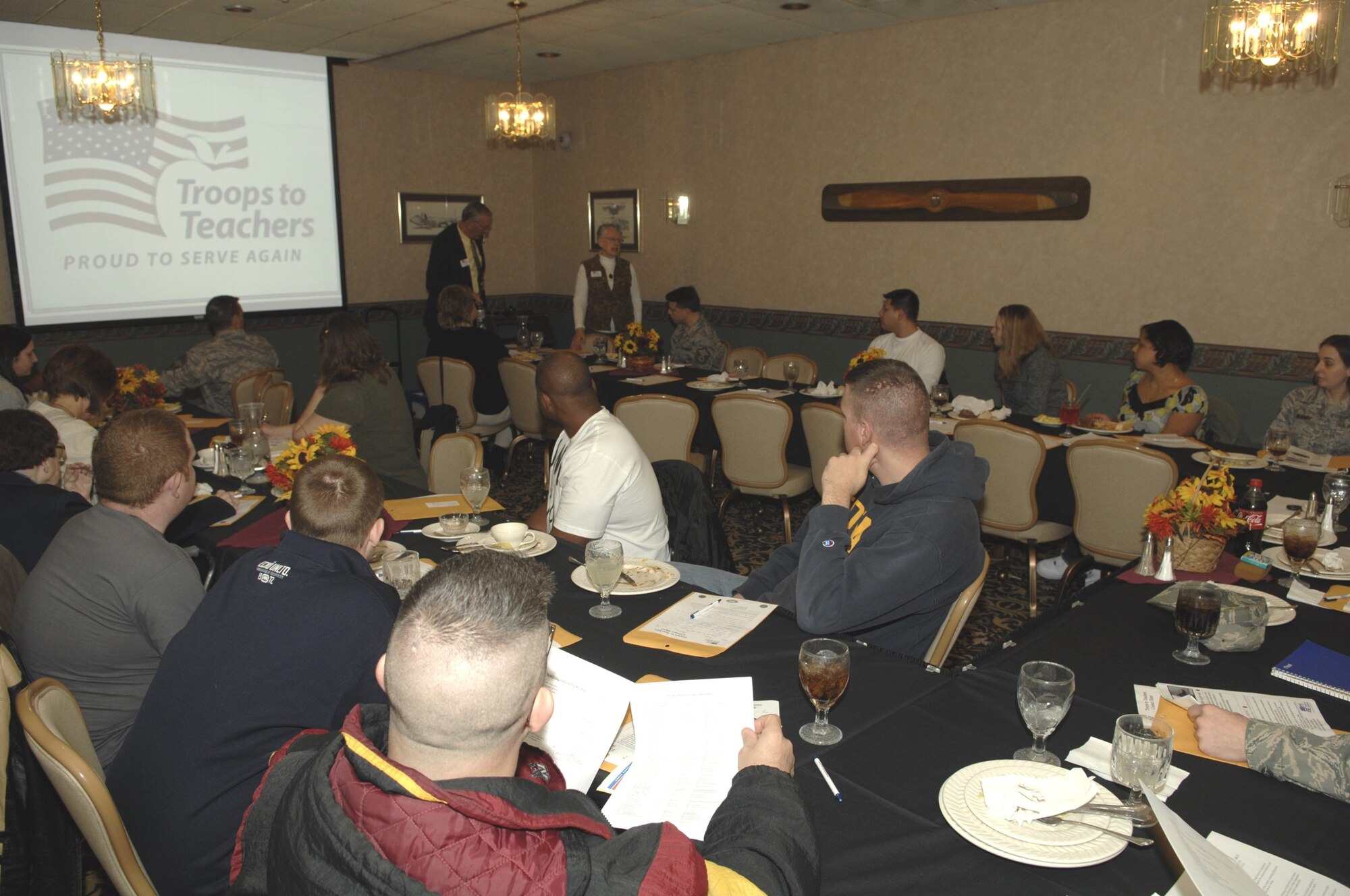 MINOT AIR FORCE BASE, N.D. -- Minot servicemembers attend a “Troops to Teachers” career seminar here Nov. 17. The seminar is held to help educate and recruit Minot Airmen for the troops to teachers program. (U.S. Air Force photo by Staff Sgt. Cory Smith)
