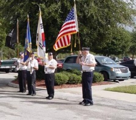 Baldomero Lopez Chapter 175 present the colors to open the Veteran's Day Ceremony (Photo by Art Hagedon)