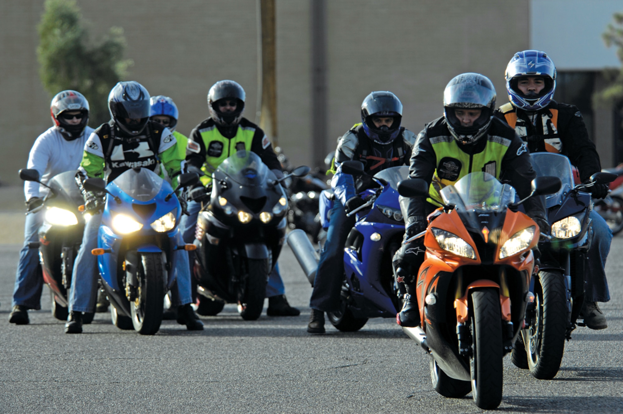 Luke motorcyclists wait to have their bikes checked for safety requirements before going on a Luke motorcycle safety ride Nov. 10. (U.S. Air Force photo/ Staff Sgt. Jason Colbert)
