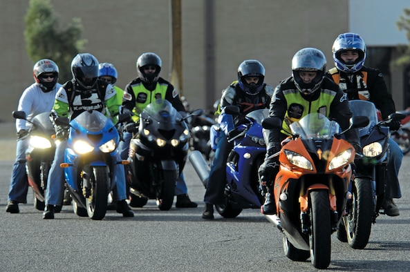 Luke motorcyclists wait to have their bikes checked for safety requirements before going on a Luke motorcycle safety ride Nov. 10. (U.S. Air Force photo/ Staff Sgt. Jason Colbert)