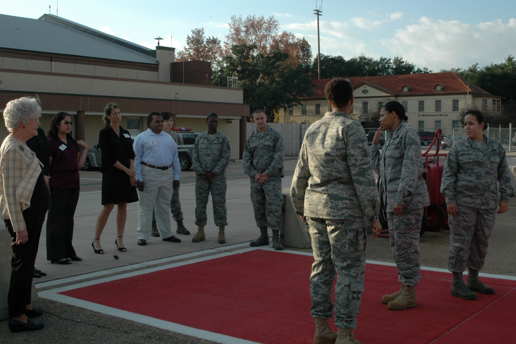 Capt. Patrice Williams, a protocol officer for Air Force Global Strike Command, briefs a group of protocol students on the procedures involved when meeting and greeting a distinguished visitor on the flight line. The protocol students, including some 917th Wing personnel, attended a five-day protocol workshop from November 9, 2009 through November 13, 2009 in the 917th Wing auditorium on Barksdale Air Force Base, La., where they learned proper etiquette and procedures for meeting, escorting and interacting with high ranking personnel, elected officials, and local community leaders (U.S. Air Force photo/Airman 1st Class Crystal Jordan)