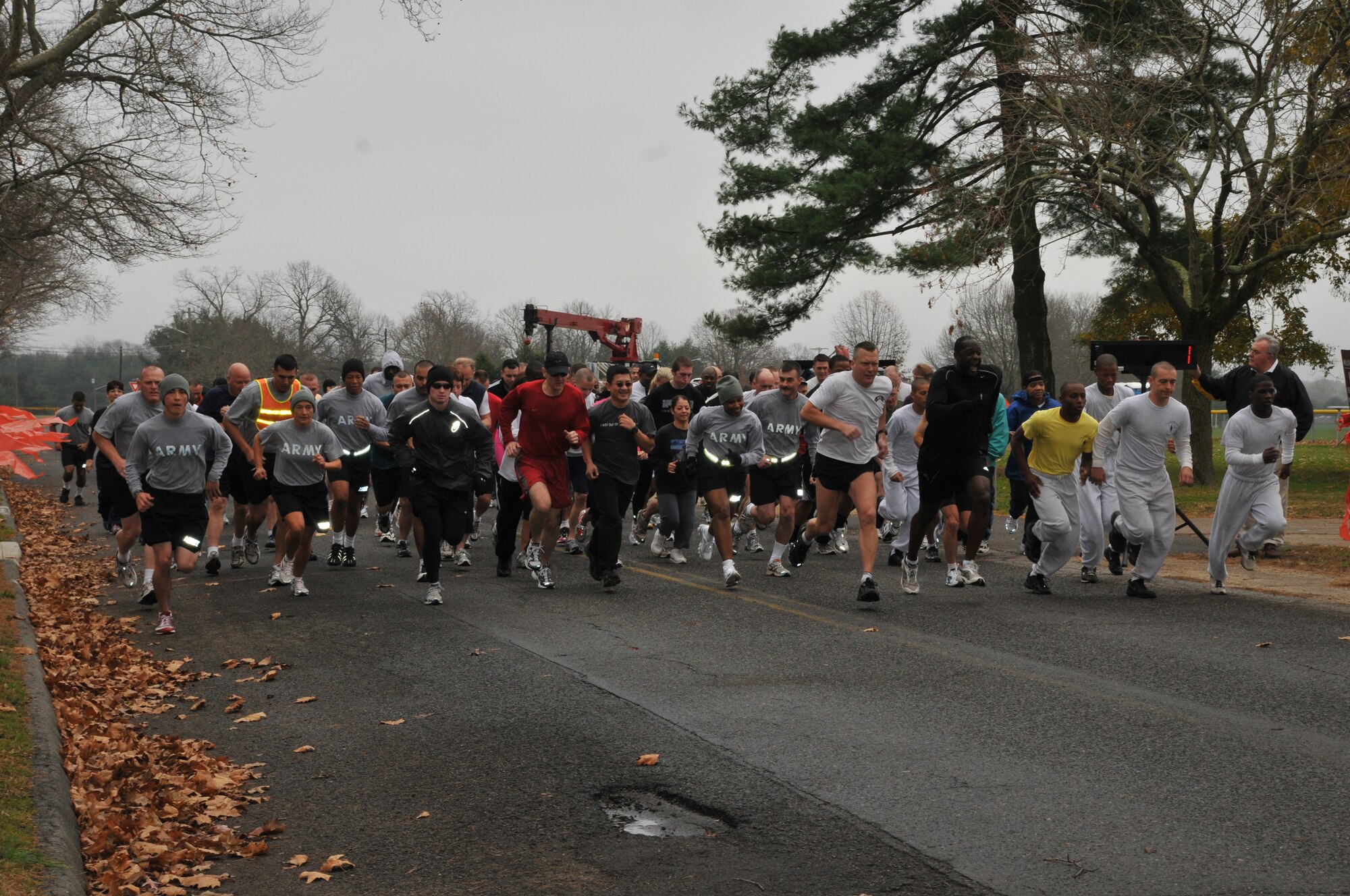 More than 100 members of the community took part in the first Joint Base McGuire-Dix-Lakehurst Turkey Run and Walk Nov 19. Soldiers, Airmen, Sailors and civilians showed their unity to the JB MDL by participating in the 3.1 mile run. (U.S. Air Force photo/Pascual Flores)