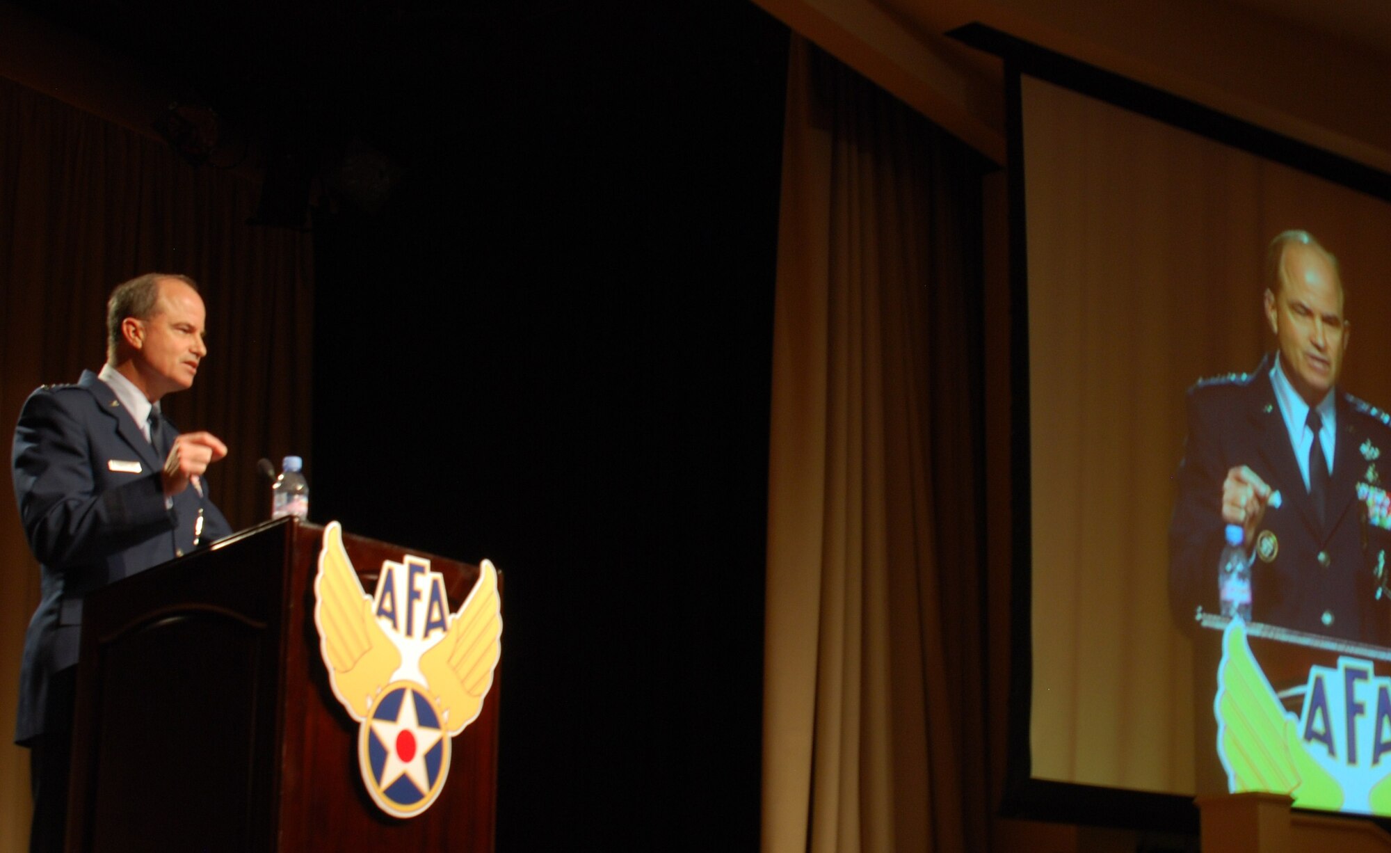 Gen. Kevin P. Chilton addresses the challenges of 21st century warfare during the 2009 Air Force Association Global Warfare Symposium Nov. 19, 2009, in Los Angeles. Senior leaders addressed such issues as space, cyberspace and deterrence to Airmen, civilians and industry partners. General Chilton is the commander of U.S. Strategic Command. (U.S Air Force photo/Tech. Sgt. Amaani Lyle)