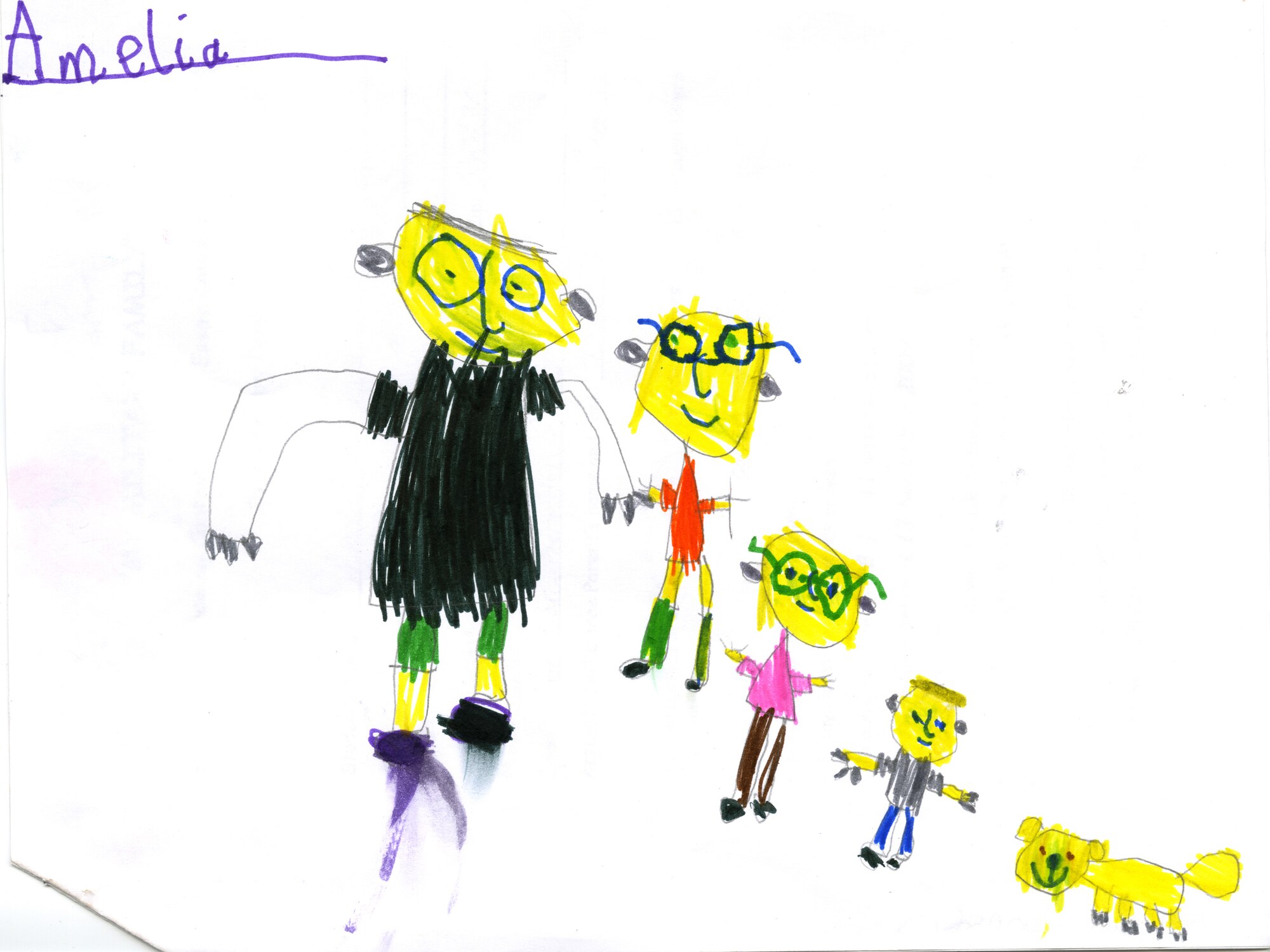 "My Military Family" artwork by Amelia Bengston, 5. Amelia was the first place winner for the six and under category in an Airman and Family Readiness Center art and essay contest. Depicted in her artwork is her military family.