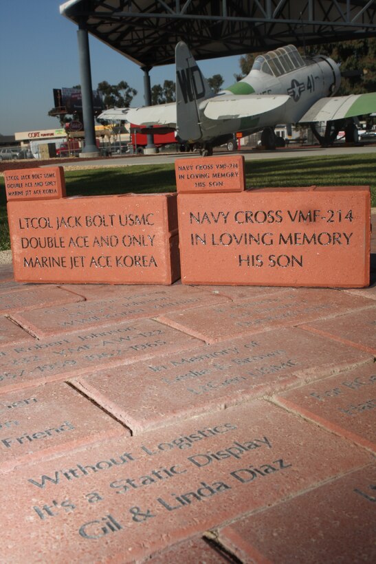 A brick-lined pathway leads to dozens of historic aircraft at the Flying Leatherneck Aviation Museum aboard Marine Corps Air Station Miramar. Visitors to the museum can purchase the bricks to honor the contributions made by service members.