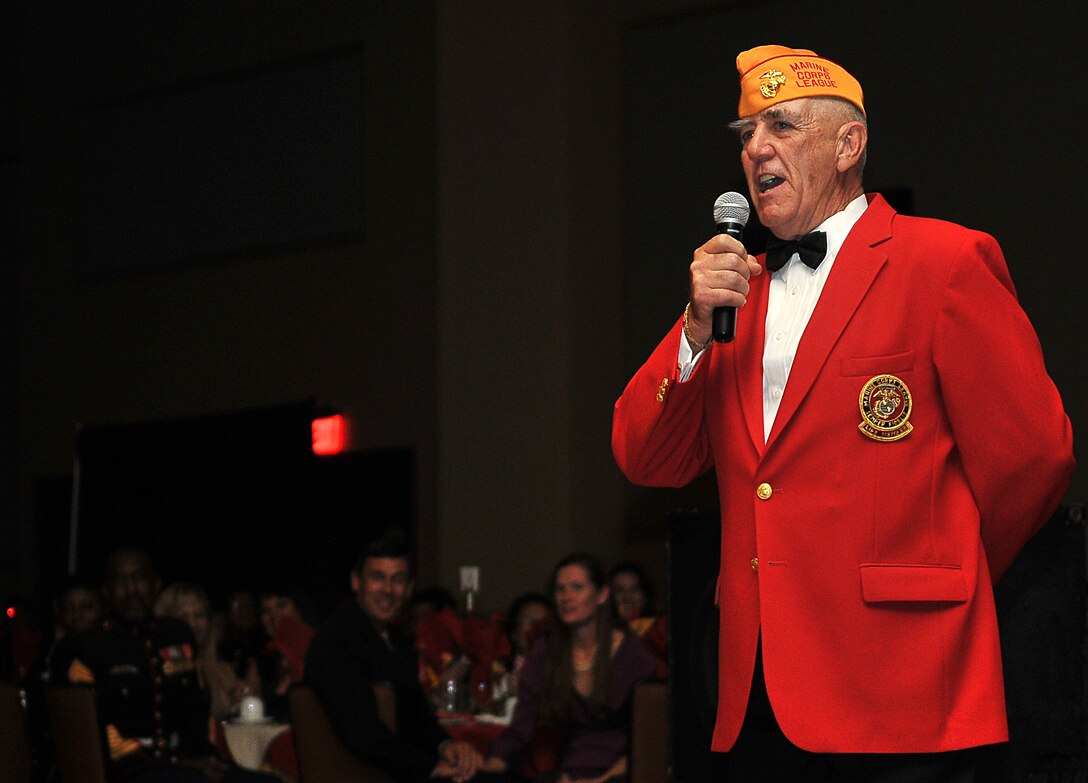 R. Lee Ermey introduces himself as the audience’s senior drill instructor, quoting his famous opening lines from the movie “Full Metal Jacket” at the beginning of his speech as the guest of honor for the Headquarters and Headquarters Squadron Marine Corps ball at the Quechan Casino Resort in California Nov. 20, 2009. “I love coming down to Yuma,” said Ermey, who visited Yuma three times earlier this year to participate in the station’s air show and film two episodes of his show “Lock N’ Load” at the U.S. Army Yuma Proving Ground. “It’s a great place with good Marines. The troops are no different today than they were yesterday.” Ermey, an honorary gunnery sergeant, urged Marines to visit www.marinecause.org to sign a petition for a bill to change the title of the Department of the Navy to the Department of the Navy and Marine Corps. “If this passes, we’ll at least get an honorable mention along with the Navy,” he said. Col. Mark Werth, commanding officer of the Marine Corps Air Station in Yuma, Ariz., presented Ermey with a tail rotor blade from a UH-1N Huey helicopter for his continued support of the Corps.