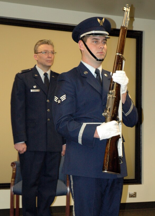 Col. Christopher W. Lentz looks on during an assumption of command ceremony held in his honor on Sunday. Col. Lentz will command the 315th AMDS here at Charleston Air Force Base, S.C. (U.S. Air Force photo/Tech. Sgt. Jeff Kelly) 
