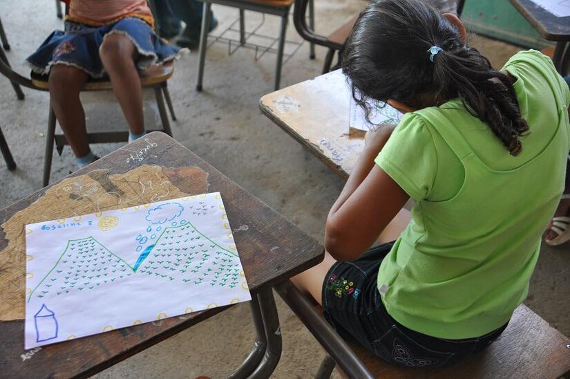 ILOPANGO, El Salvador – A child draws a picture of what she remembers of the floods for a psychiatric evaluation Nov. 21 in San Emigdio, El Salvador. The Ministry of Health provided psychologists for the Medical Civil Action Program, or MEDCAP, who performed 161 post-traumatic stress disorder screenings. The JTF-Bravo Medical Element performed the MEDCAP from Nov. 19 to 23 treating 2,987 people in several different cities affected by the El Salvador mudslides (U.S. Air Force photo/1st Lt. Jen Richard).