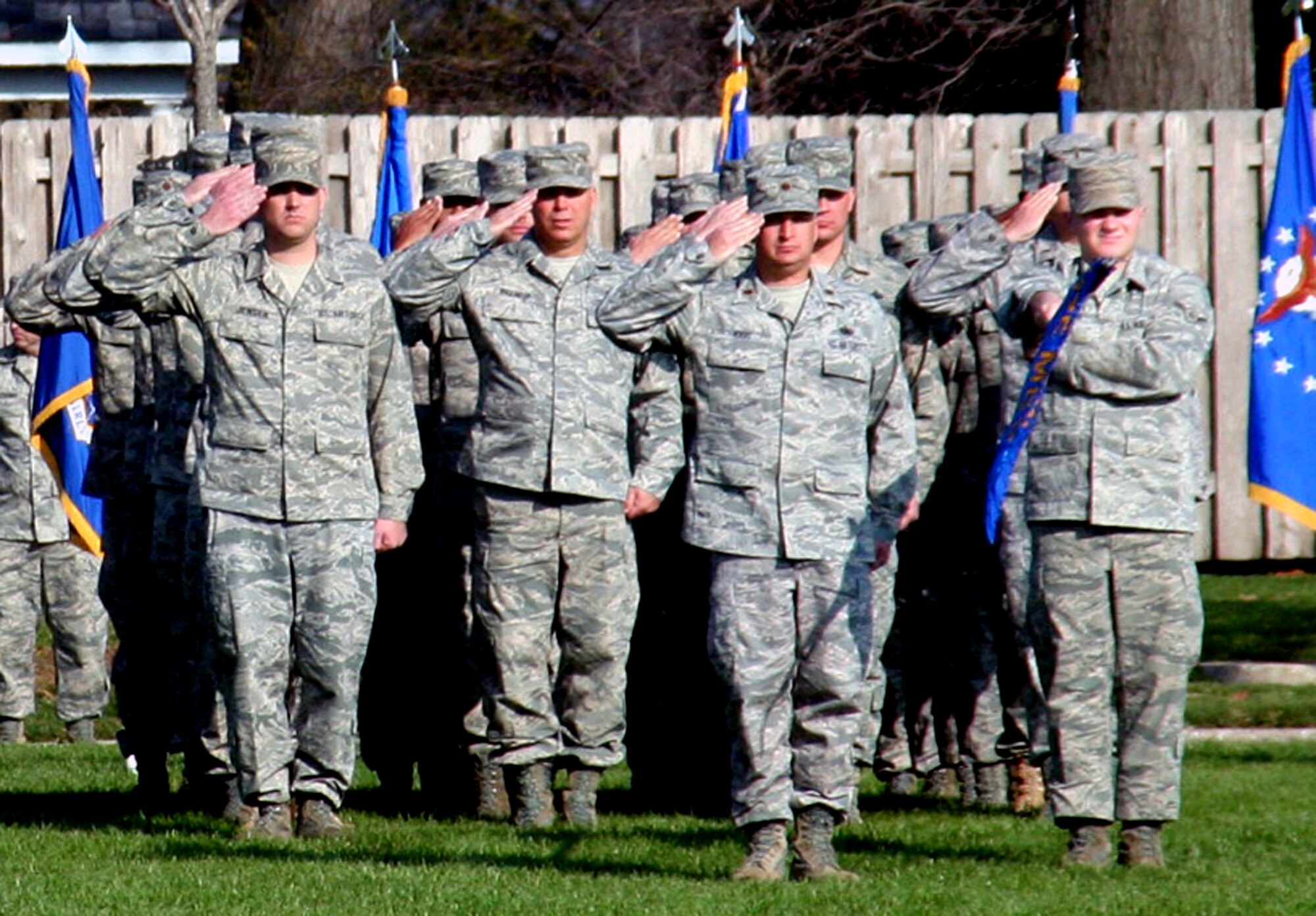 Air Mobility Command Airmen participate in the AMC change of command ceremony on Nov. 20, 2009, at Scott Air Force Base, Ill.  During the ceremony, Gen. Raymond E. Johns took command of AMC. (U.S. Air Force Photo/Tech. Sgt. Scott T. Sturkol)