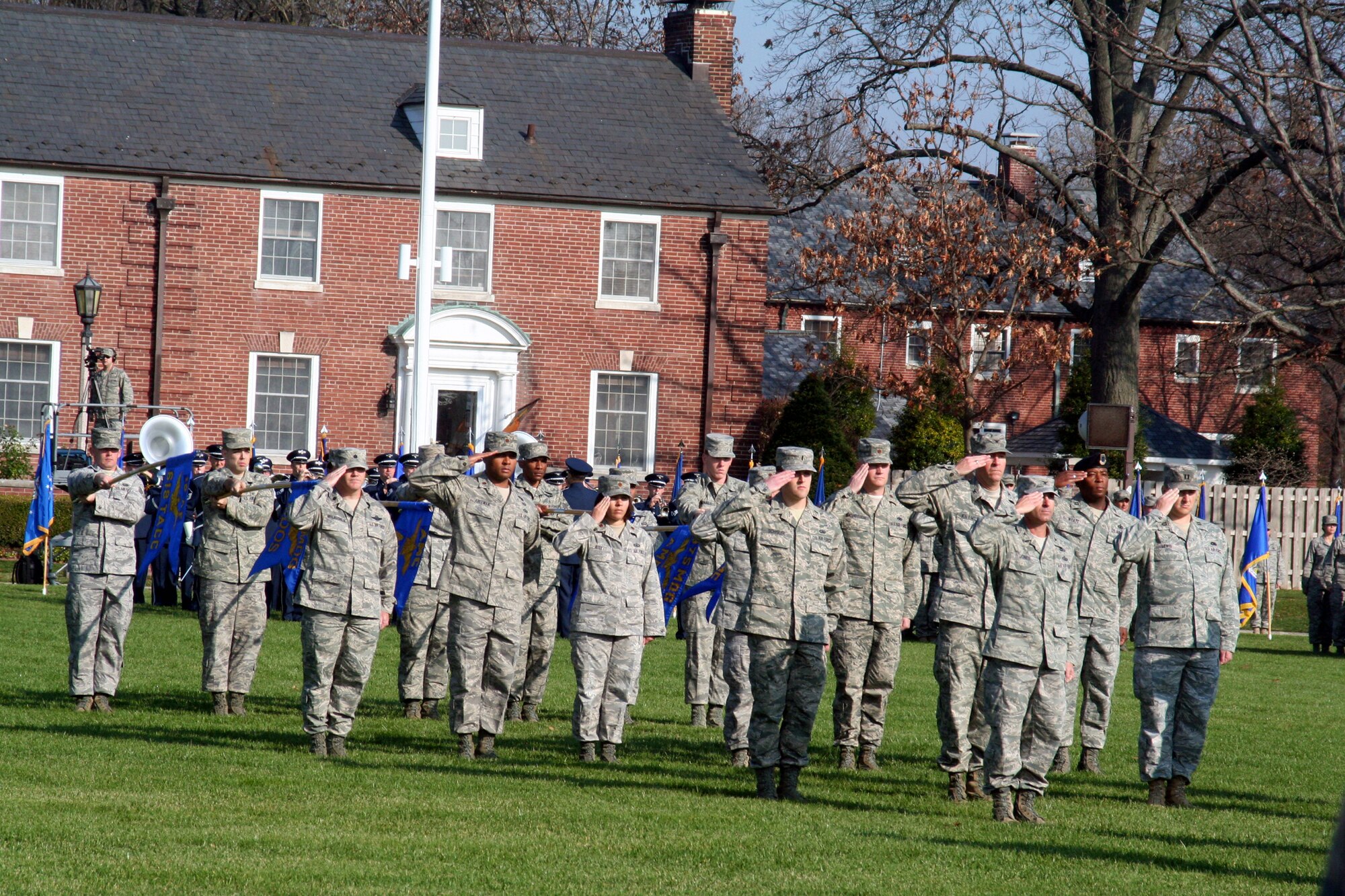 Air Mobility Command Airmen participate in the AMC change of command ceremony on Nov. 20, 2009, at Scott Air Force Base, Ill.  During the ceremony, Gen. Raymond E. Johns took command of AMC. (U.S. Air Force Photo/Tech. Sgt. Scott T. Sturkol)