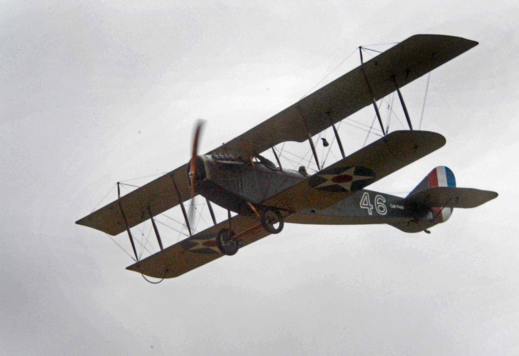 A World War I-era Curtiss JN-4D "Jenny" soars over Kickapoo Airport in Wichita Falls, Texas, Nov. 21, much like they did more than 90 years ago when military aviation first came to North Texas. Brig. Gen. O.G. Mannon, 82nd Training Wing commander, was invited to fly with Tom Danaher, a World War II and Korean War pilot and veteran with more than 23,000 flying hours. (U.S. Air Force photo/Harry Tonemah)