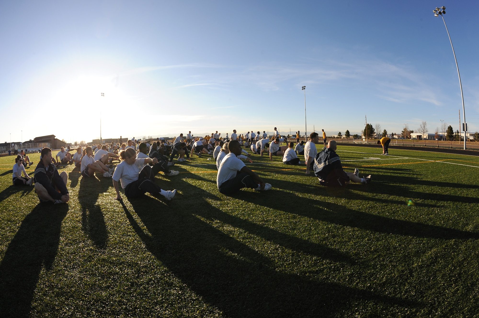 BUCKLEY AIR FORCE BASE, Colo. -- Members of Team Buckley run during the Warfit Challenge  Nov. 20. The base hosts the monthly challenge to promote physical fitness and esprit de corps. (U.S. Air Force photo by Senior Airman Erika Brooke)