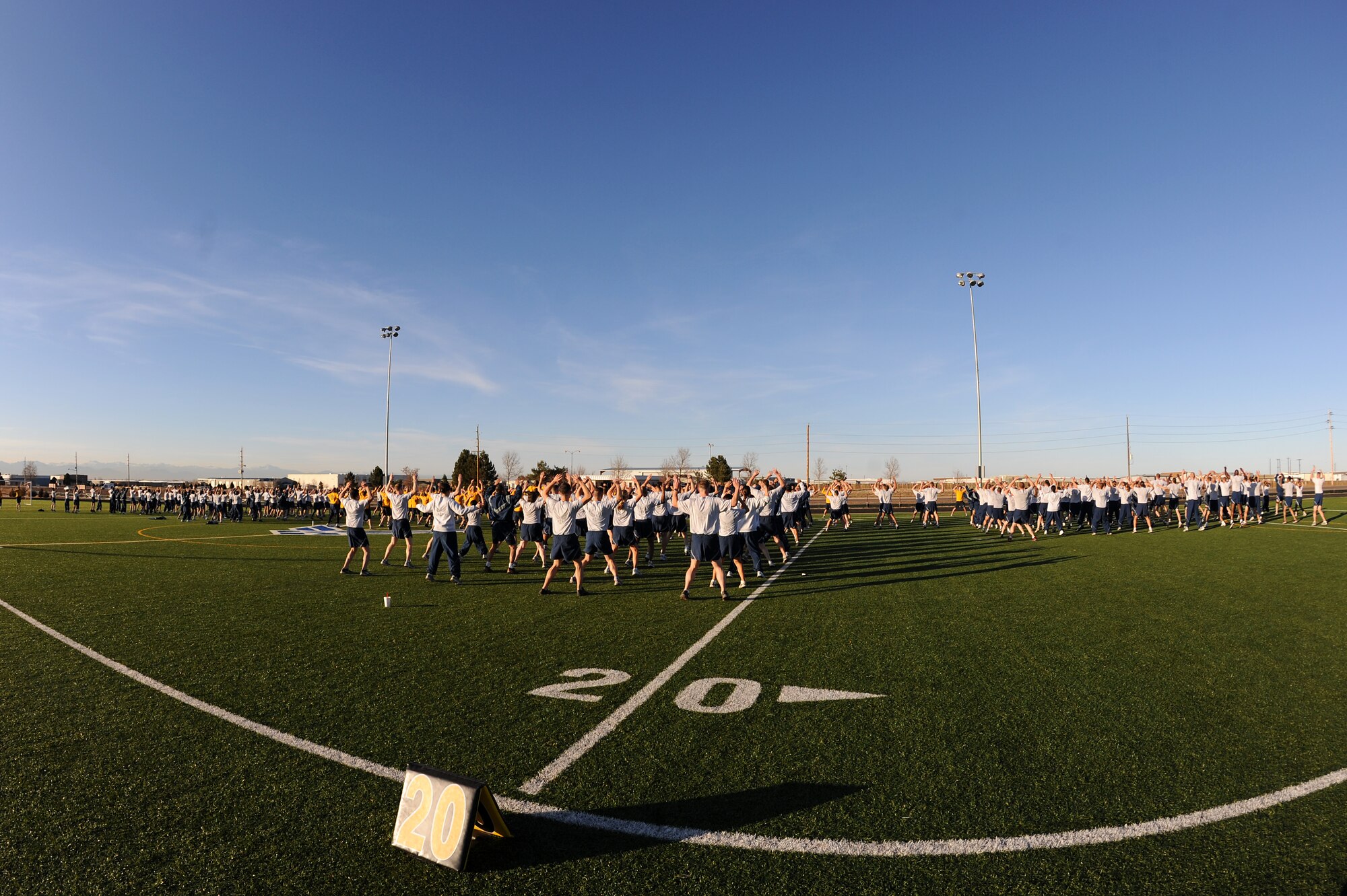BUCKLEY AIR FORCE BASE, Colo. -- Members of Team Buckley run during the Warfit Challenge  Nov. 20. The base hosts the monthly challenge to promote physical fitness and esprit de corps. (U.S. Air Force photo by Senior Airman Erika Brooke)