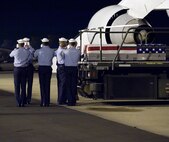 A U.S. Navy carry team transfers the remains of Petty Officer 2nd Class Brian M. Patton, of Nanticoke, Pa., at Dover Air Force Base, Del. on Nov. 20, 2009. Petty Officer Patton died Nov. 19 in Kuwait in a non-combat accident.  