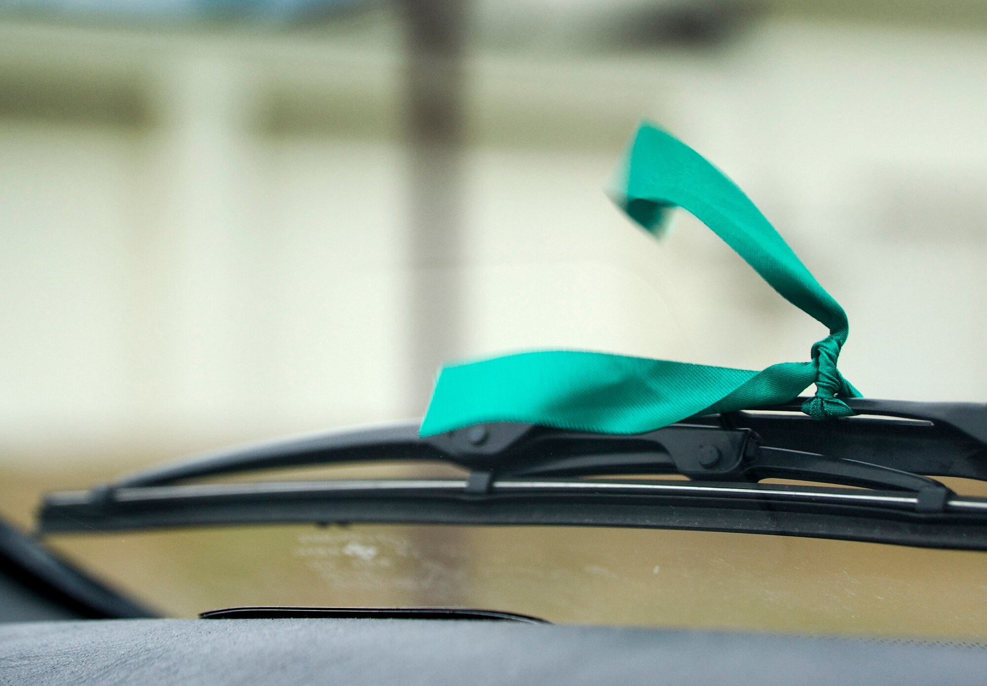 MISAWA AIR BASE, Japan -- A green ribbon flutters on a car windshield wiper Nov. 23. This symbol marks Misawa's 15th Annual Green Ribbon Campaign, reminding commanders to encourage responsible decisions by informing their Airmen about the many alternatives to drinking and driving. (U.S. Air Force photo/Staff Sgt. Samuel Morse)