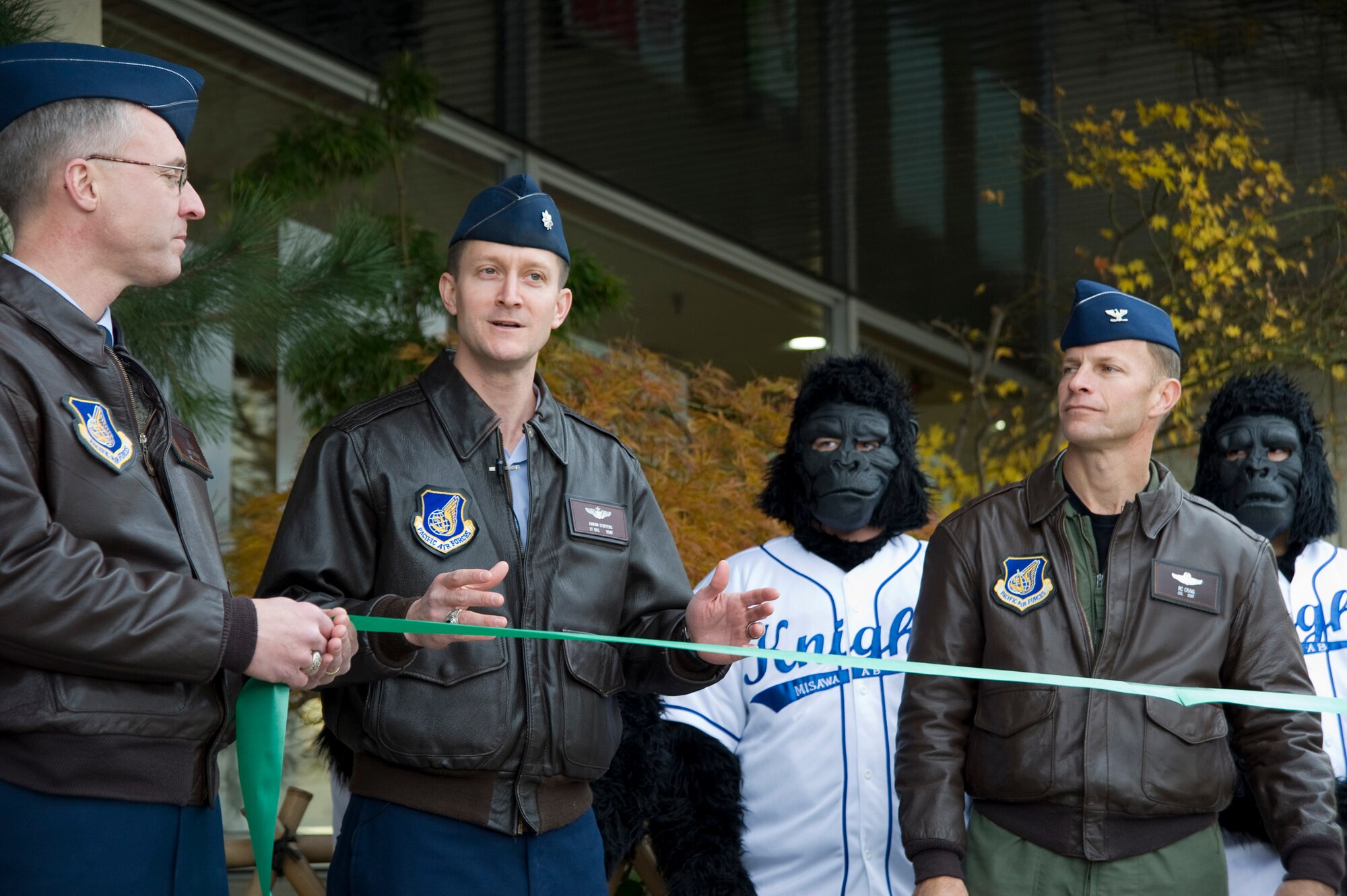 MISAWA AIR BASE, Japan -- Lt. Col. Aaron Steffens, 35th Fighter Wing chief of safety, delivers opening statements at the 15th Annual Green Ribbon Campaign in front of the Base Exchange Nov. 23. Leadership from across the base tied green ribbons on the cars, reminding people not to drink and drive. (U.S. Air Force photo/Staff Sgt. Samuel Morse)