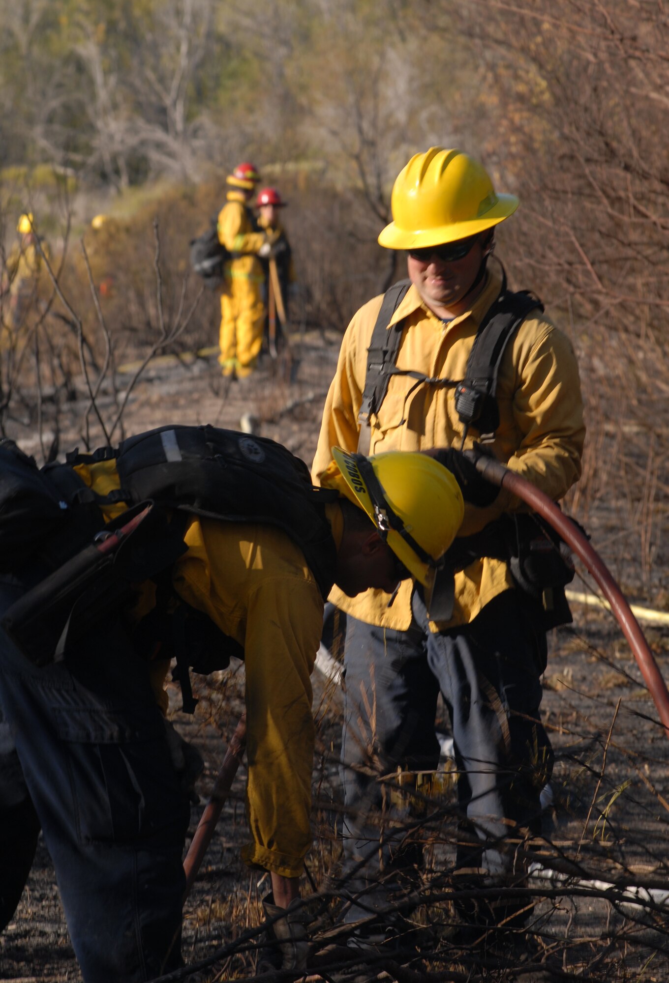 LOMPOC, Calif. - Vandenberg firefighters responded to a fire outside the Lompoc Gate near Santa Lucia Canyon Road here Tuesday, Nov. 24, 2009. The Santa Barbara County and Lompoc fire departments assisted base personnel in extinguishing the fire that burned approximately 1.7 acres of land. (U.S. Air Force photo/Senior Airman Antoinette Lyons)
