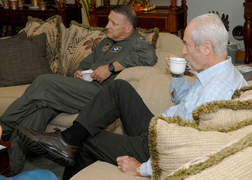 Gen. Gary North, Pacific Air Forces commander and Les Enderton, Executive Director of the Oahu Visitors Bureau, are briefed on strategic issues by Brig. Gen. Phillip Ruhlman, 36th Wing commander at the distinguished visitors lounge at Andersen Air Force Base, Guam. Mr. Enderton is a member of the Air Force Civilian Advisory Council. The group stopped to refuel enroute to visit Kunsan and Osan Air Bases, Republic of Korea, Nov. 21-26. The purpose of the trip is for General North to celebrate Thanksgiving with the Airmen and for the civic leaders to get a better understanding of life for Airmen who are assigned to the ROK. (U.S. Air Force photo/Tech. Sgt. Jerome S. Tayborn)