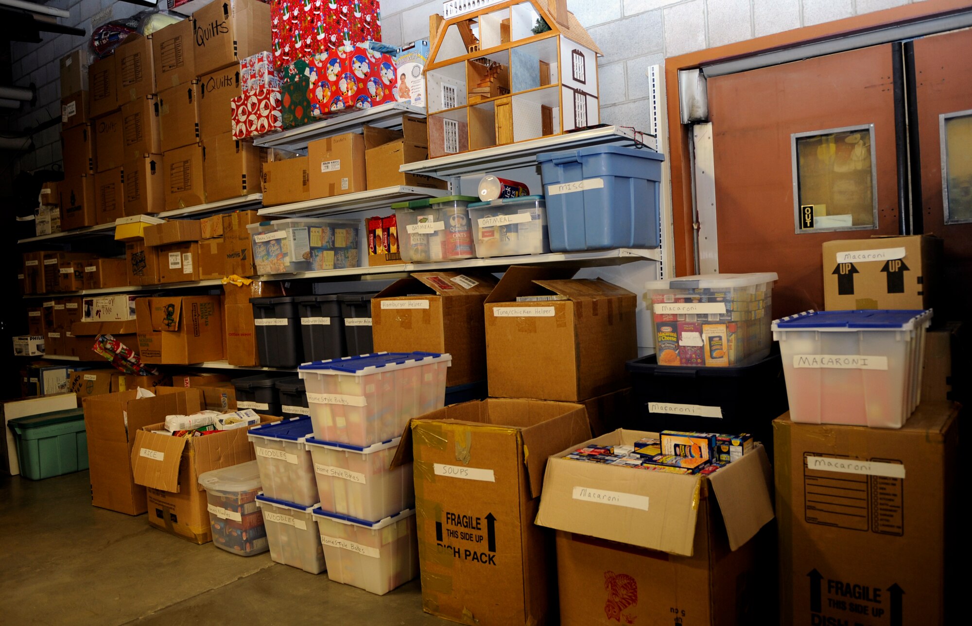 MOUNTAIN HOME AIR FORCE BASE, Idaho-- The Operation Warmheart food locker is filled with donated food, diapers, and other supplies. Over 5,200 pounds of food was donated recently to provide for families on base who are in need this holiday season. (U.S. Air Force photo by Airman 1st Class Renishia Richardson)