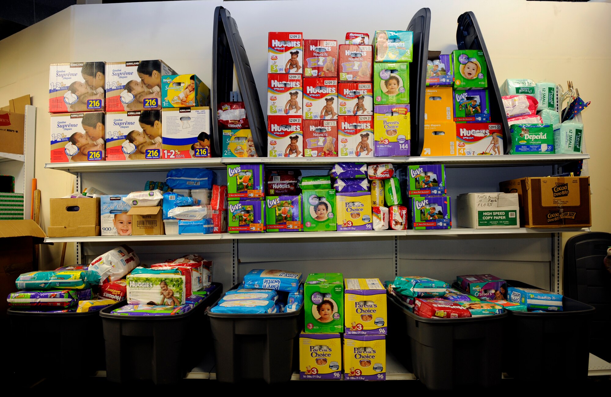 MOUNTAIN HOME AIR FORCE BASE, Idaho-- The Operation Warmheart food locker is filled with donated food, diapers, and other supplies. Over 5,200 pounds of food was donated recently to provide for families on base who are in need this holiday season. (U.S. Air Force photo by Airman 1st Class Renishia Richardson)