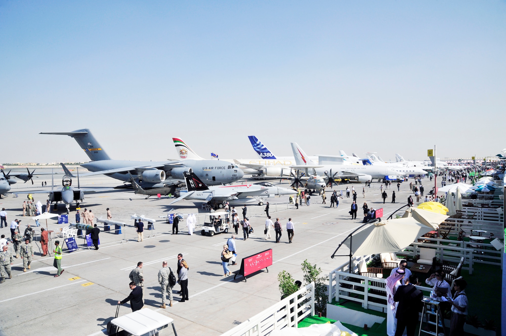 The Dubai Air Show features Department of Defense aircraft and civilian passenger aircraft Nov. 15, 2009 in the United Arab Emirates. The air show was held at the Dubai International Airport Expo from Nov. 15 to 19. (U.S. Air Force photo/Tech. Sgt. Charles Larkin Sr.)