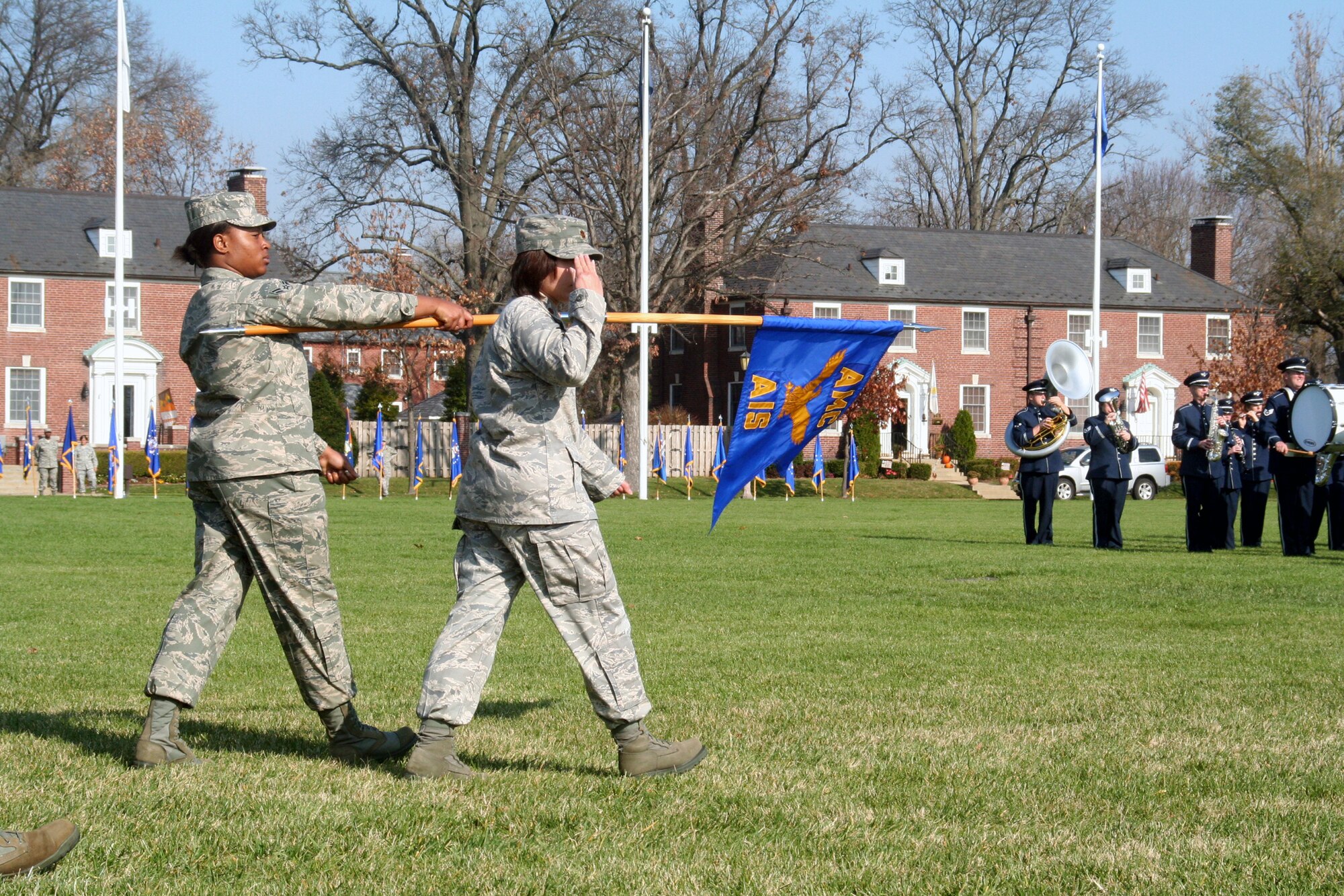 Air Mobility Command Airmen participate in the AMC change of command ceremony on Nov. 20, 2009, at Scott Air Force Base, Ill.  During the ceremony, Gen. Raymond E. Johns took command of AMC. (U.S. Air Force Photo/Tech. Sgt. Scott T. Sturkol)