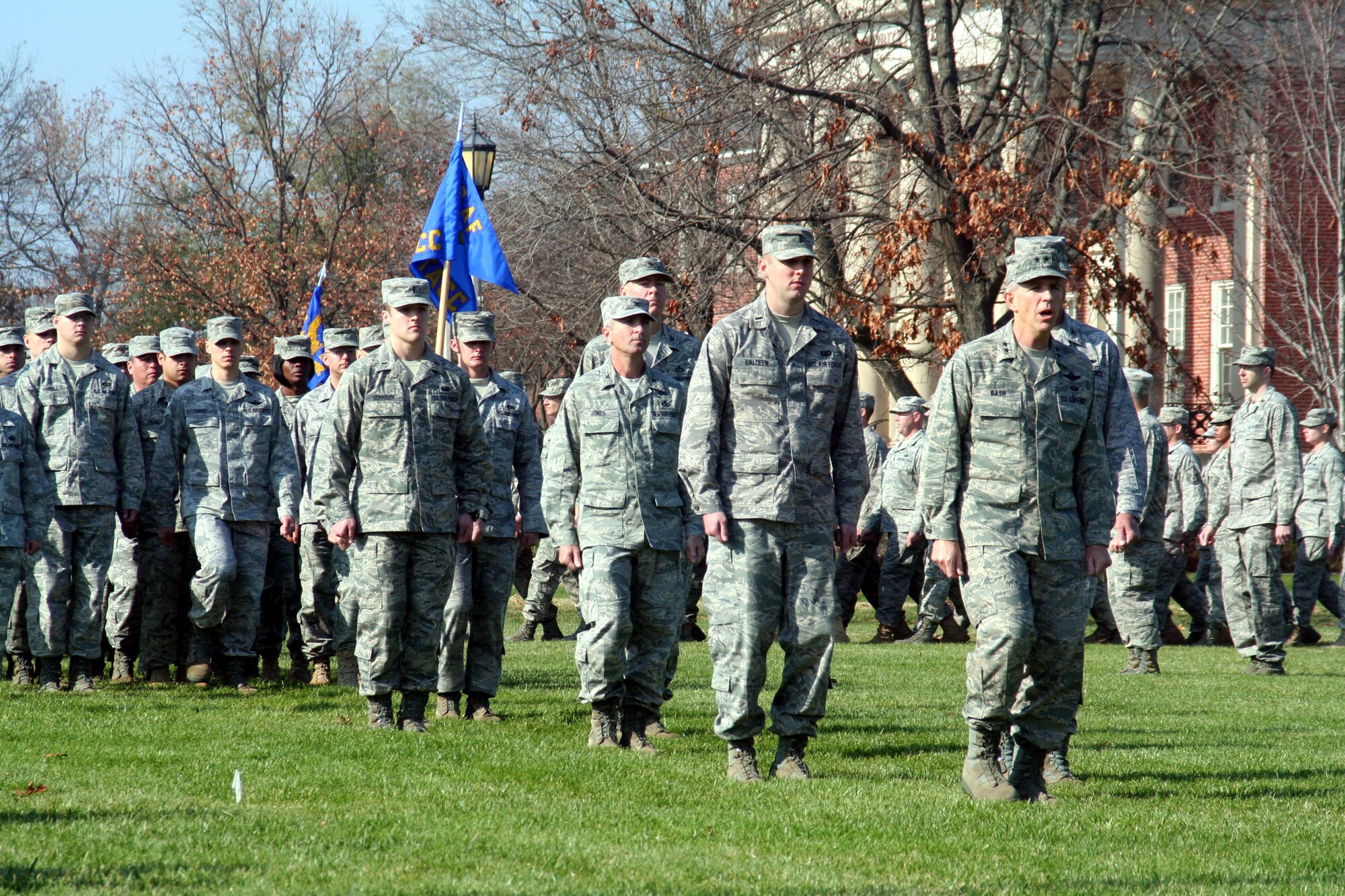 Air Mobility Command Airmen participate in the AMC change of command ceremony on Nov. 20, 2009, at Scott Air Force Base, Ill.  During the ceremony, Gen. Raymond E. Johns took command of AMC. (U.S. Air Force Photo/Tech. Sgt. Scott T. Sturkol)