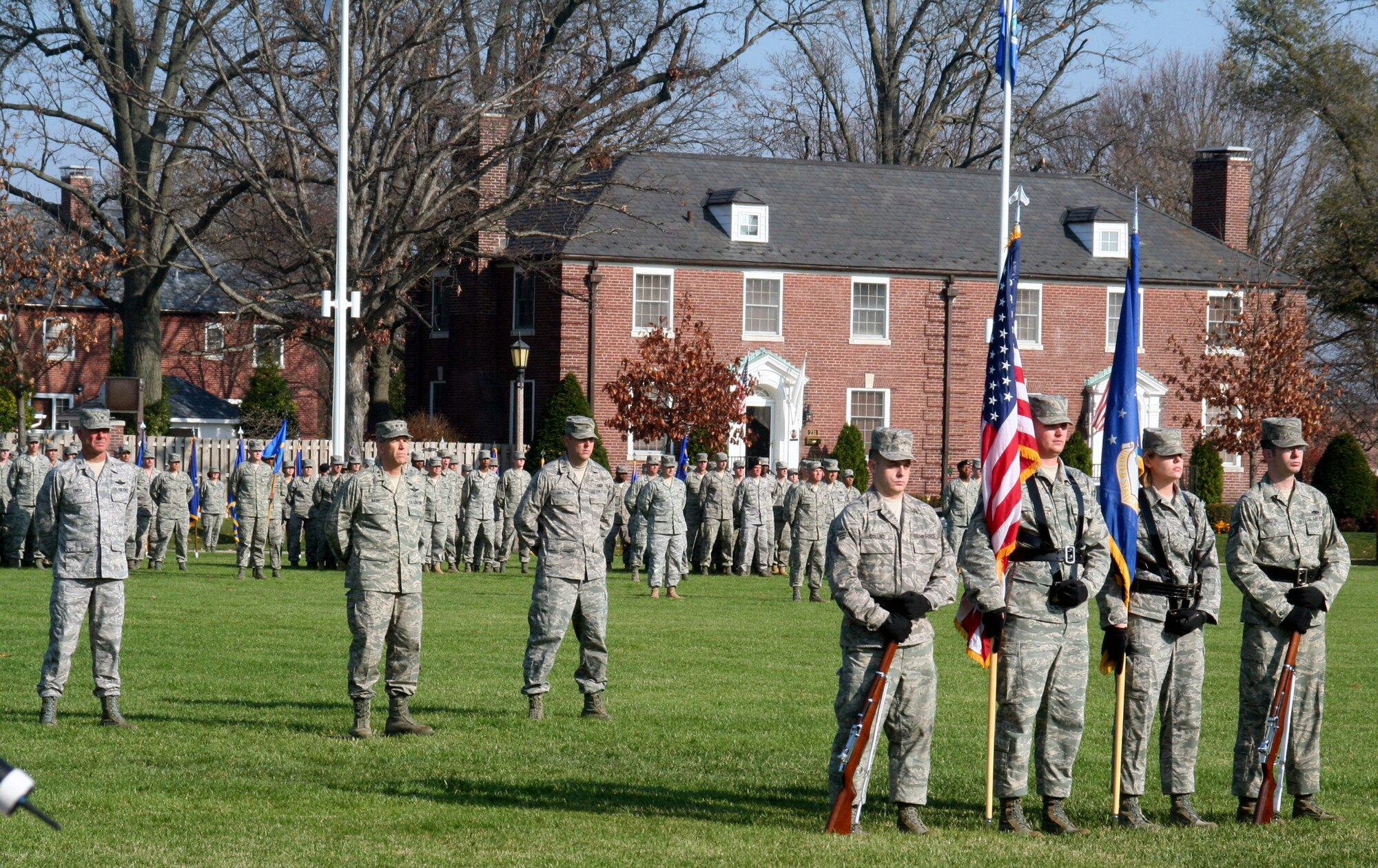 Air Mobility Command Airmen participate in the AMC change of command ceremony on Nov. 20, 2009, at Scott Air Force Base, Ill.  During the ceremony, Gen. Raymond E. Johns took command of AMC. (U.S. Air Force Photo/Tech. Sgt. Scott T. Sturkol)
