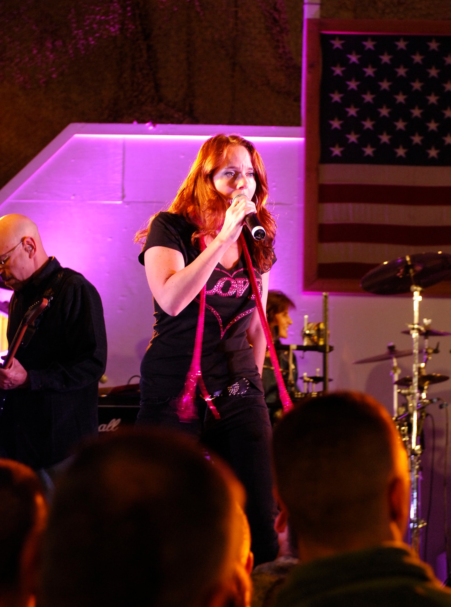 BAGRAM AIRFIELD, Afghanistan -- Gary Sinise and Kimo Williams met in 1997 while working together on a play called "A Streetcar Named Desire," in Chicago. They continued to meet and have jam sessions on the guitar and bass, gradually adding other musicians. The Lt. Dan Band did their first USO tour in 2004, visiting Korea, Singapore and Diego Garcia - since then they average 30-40 shows a year, with 75% of the profits going towards the USO and other charities. The band name was chosen because Mr. Sinise was constantly recognized by a character he played in the movie "Forrest Gump" called Lt. Dan. (U.S. Air Force photo/ Senior Airman Susan Tracy)