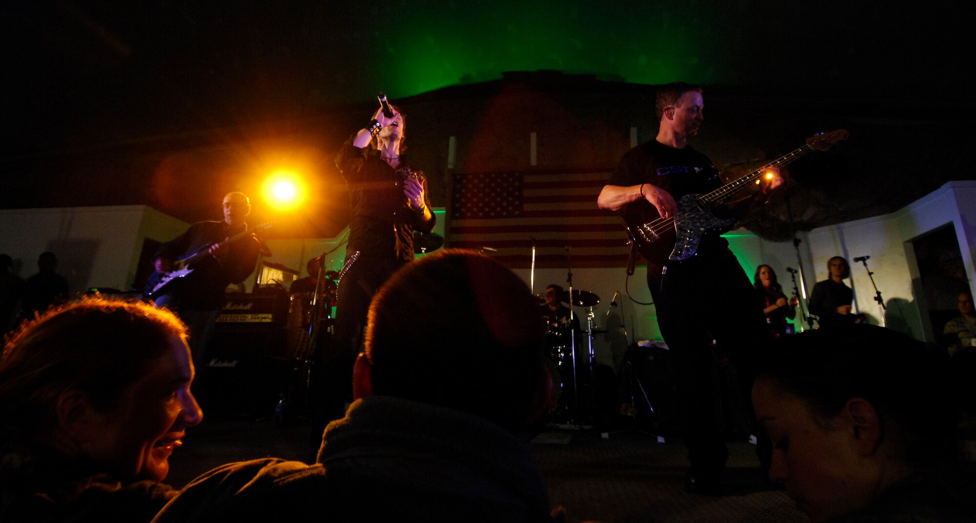 BAGRAM AIRFIELD, Afghanistan -- Gary Sinise and Kimo Williams met in 1997 while working together on a play called "A Streetcar Named Desire," in Chicago. They continued to meet and have jam sessions on the guitar and bass, gradually adding other musicians. The Lt. Dan Band did their first USO tour in 2004, visiting Korea, Singapore and Diego Garcia - since then they average 30-40 shows a year, with 75% of the profits going towards the USO and other charities. The band name was chosen because Mr. Sinise was constantly recognized by a character he played in the movie "Forrest Gump" called Lt. Dan. (U.S. Air Force photo/ Senior Airman Susan Tracy)