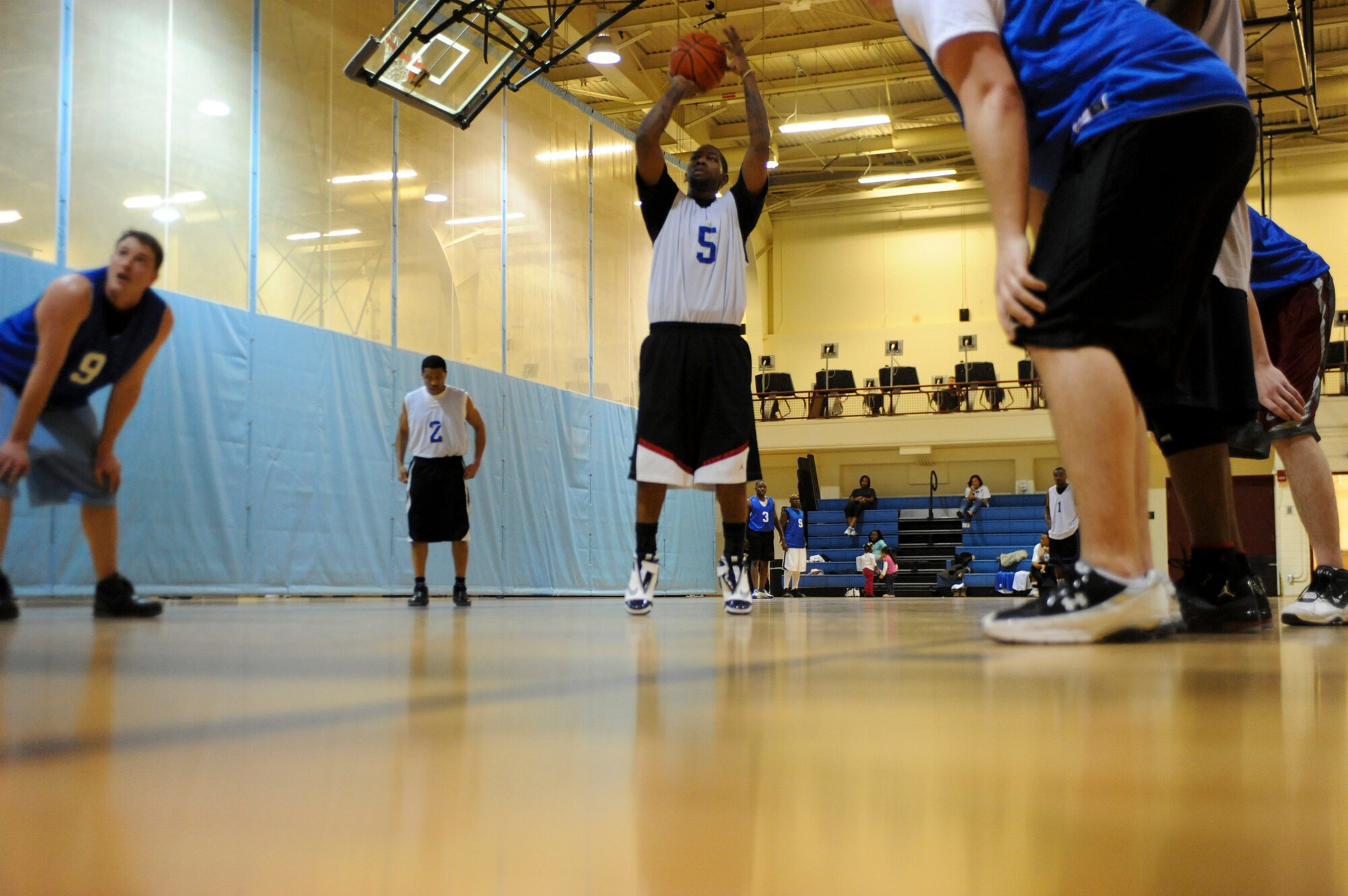 ELMENDORF AIR FORCE BASE, Alaska -- The 3rd Communications Squadron's Paul Gilyard shoots a foul shot making one of the 10 points he scored in the game. The 3rd CS ran up the score before the half and wouldn't look back after that. The 3rd CS came out on top of the 381st Intelligence Squadron with a final score 74-55. (U.S. Air Force photo/Airman 1st Class Christopher Gross)