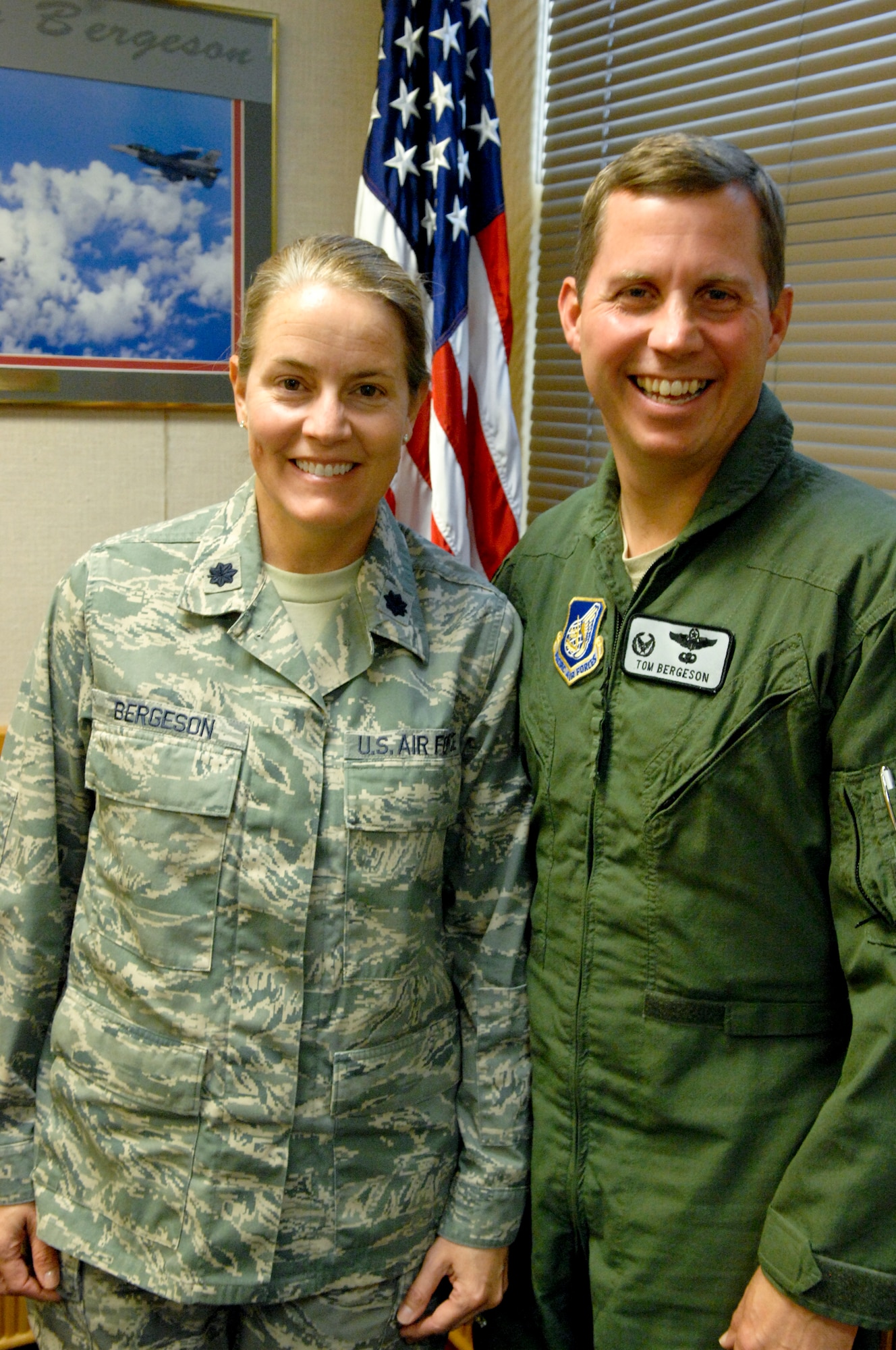 ELMENDORF AIR FORCE BASE, Alaska -- Col. Thomas Bergeson, 3rd Wing commander and his wife Lt. Col. Pam Bergeson, 477th Fighter Group inspector general pose for a photo.(U.S. Air Force photo/ Airman Jack Sanders)